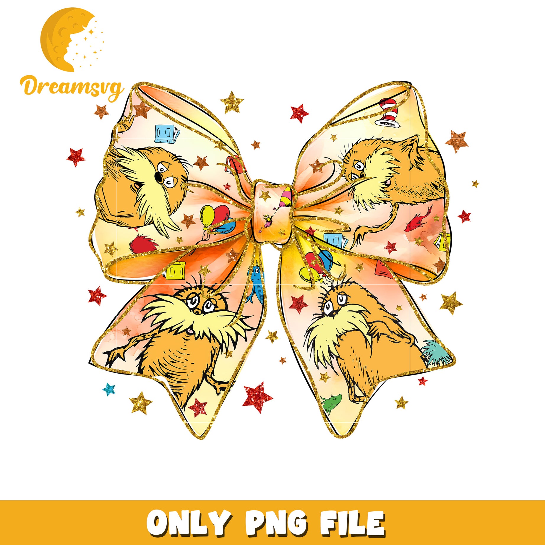 The lorax character bow png, dr seuss cast png, cartoon png