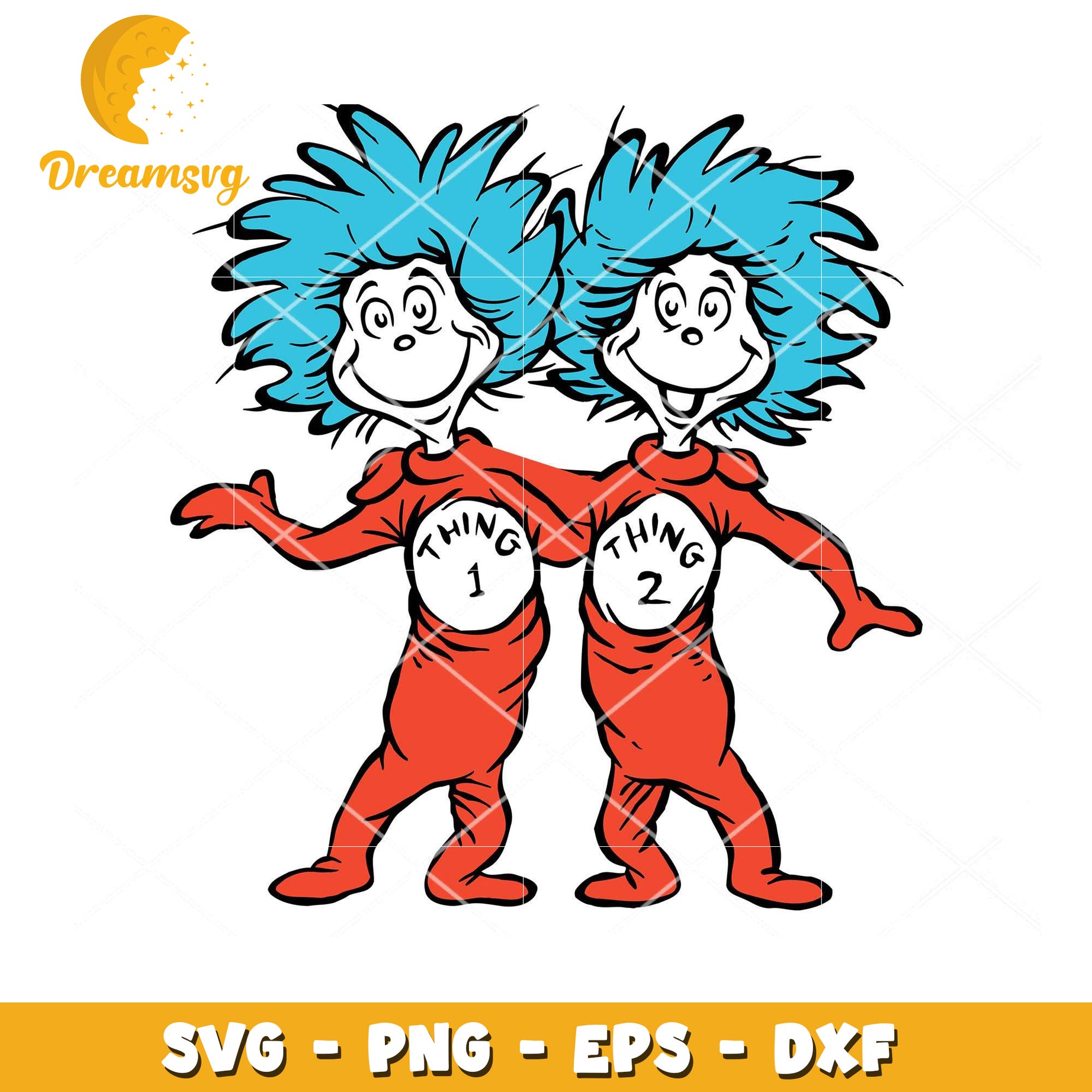 Thing 1 and Thing 2 Cartoon Characters SVG Instant Download File