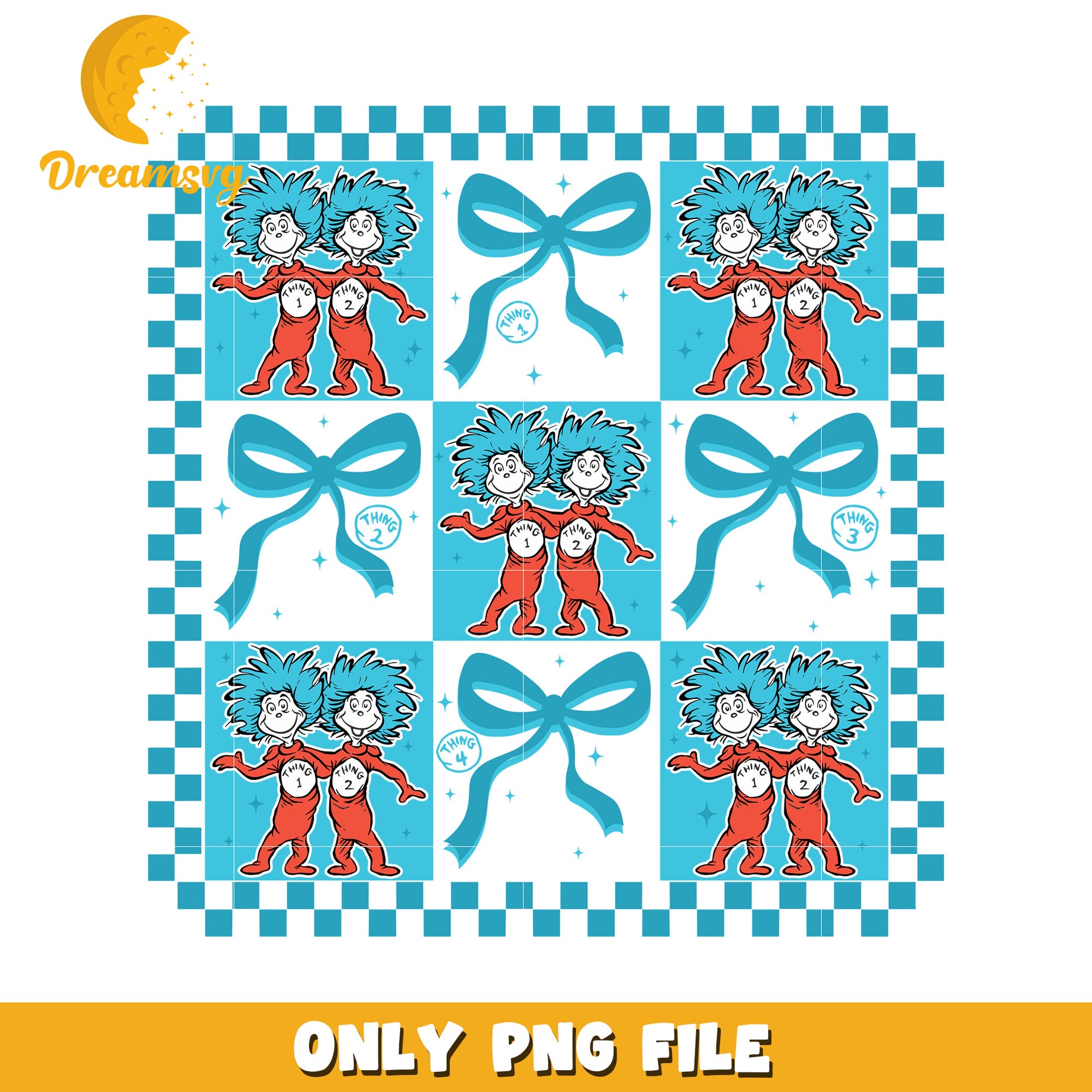 Thing 1 and Thing 2 Fun Pattern PNG for Kids Designs