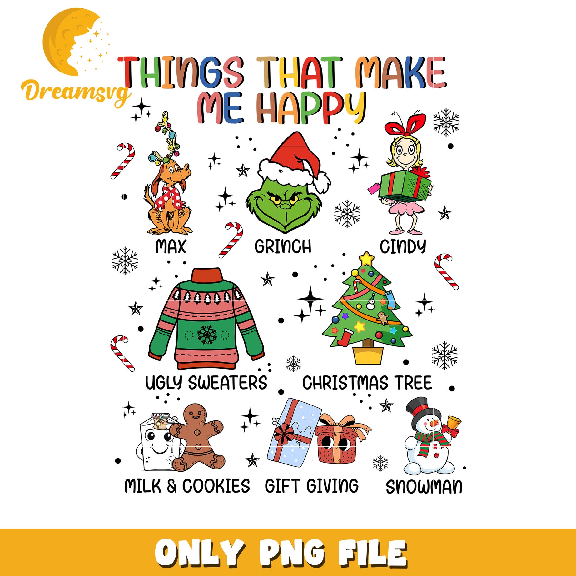 Things that make me happy png, merry christmas png, happy grinch png
