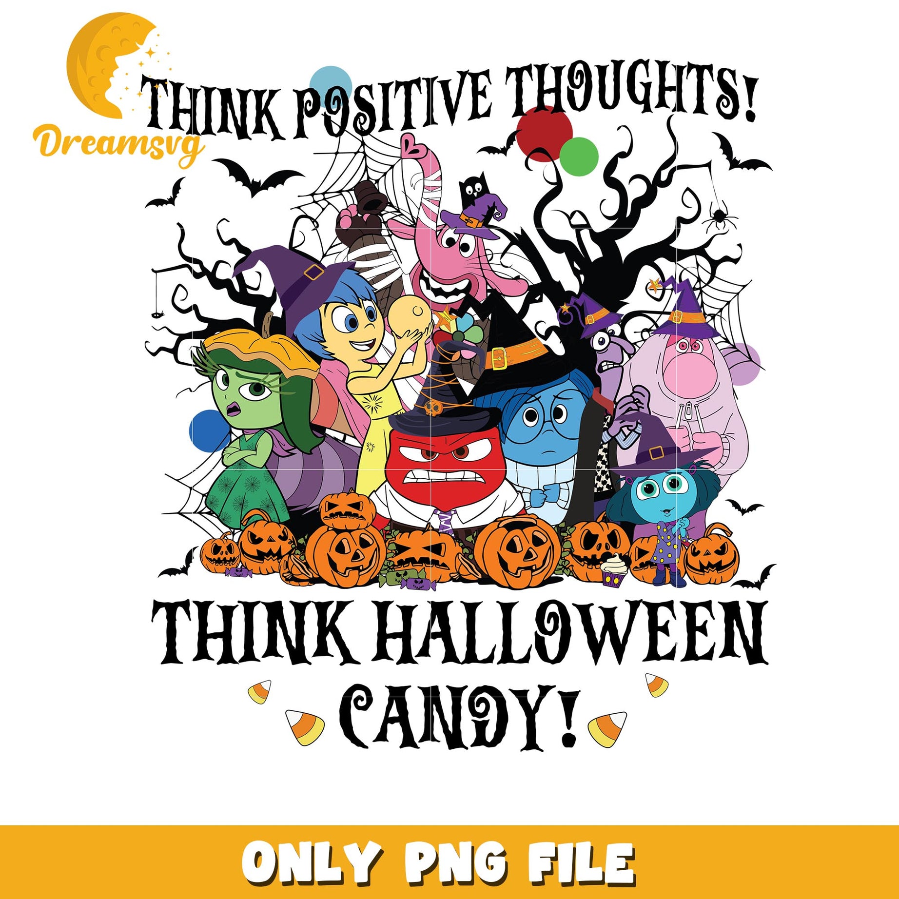 Think positiev thoughts toy story png, Disney world halloween vibes png