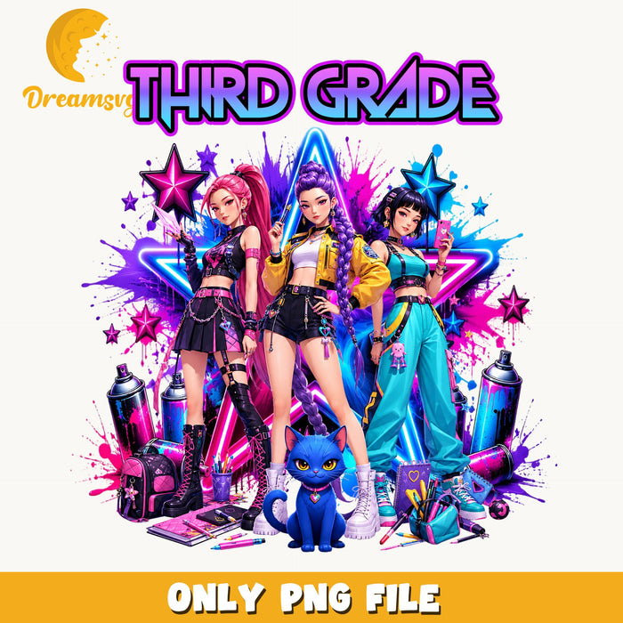 Third Grade Kpop Girls PNG, Neon School Squad, Fan PNG