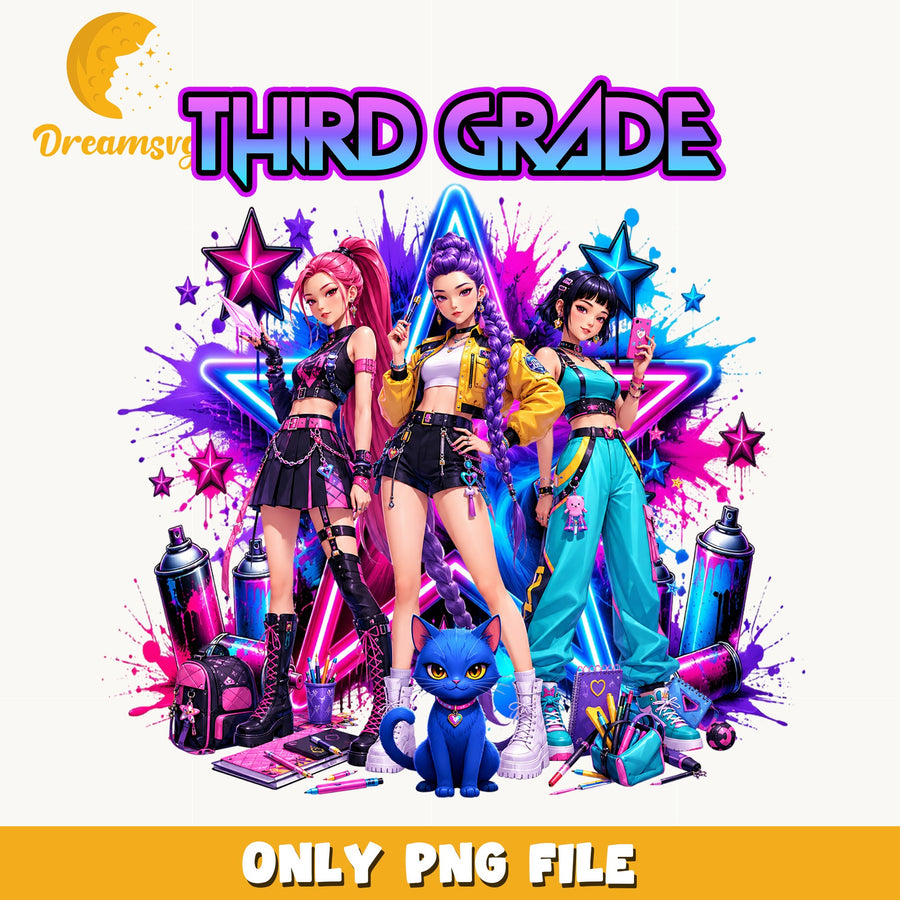 Third Grade Kpop Girls PNG, Neon School Squad, Fan PNG