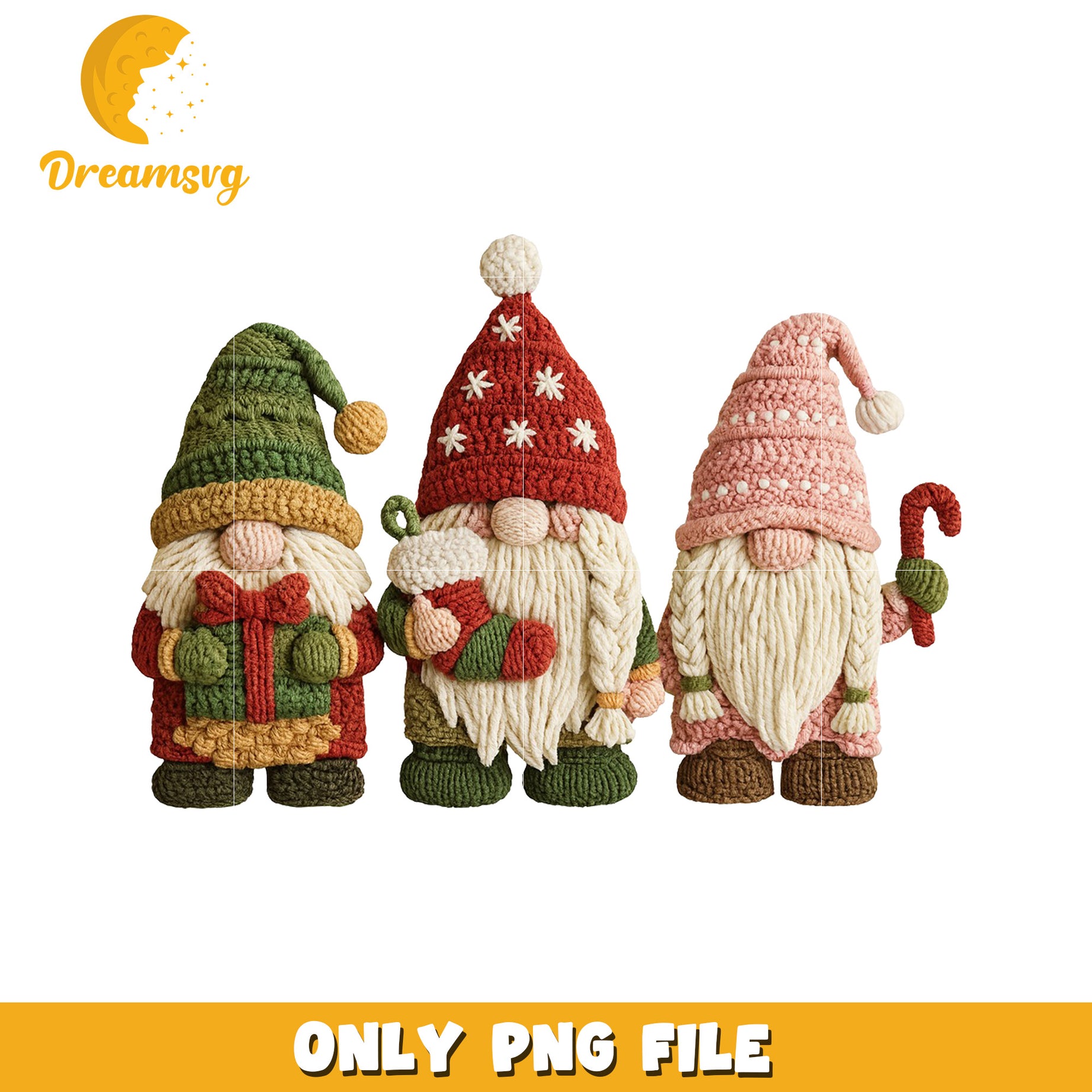 Three dwarfs made of knitting wool png, christmas movie​ png, christmas tree​ png