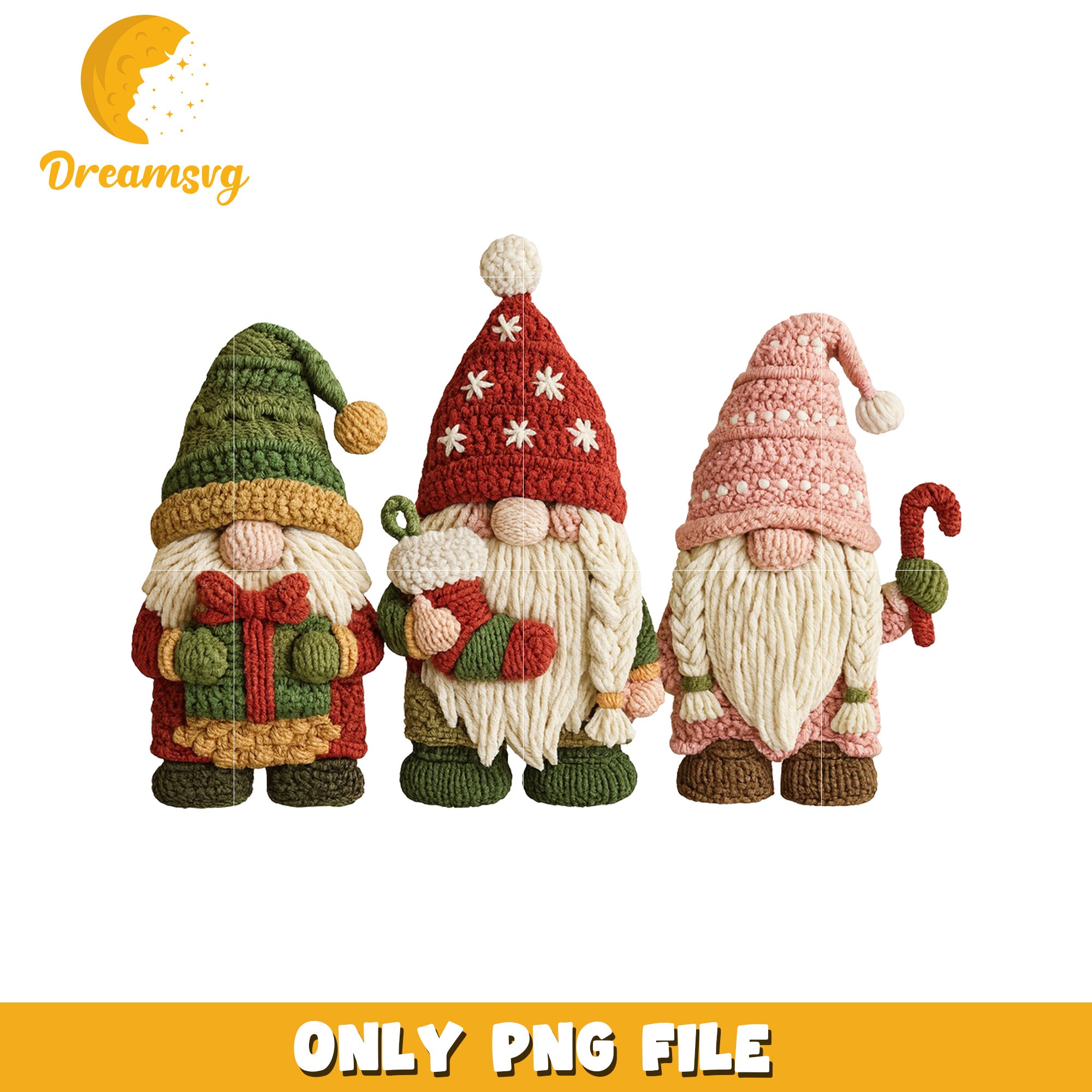Three dwarfs made of knitting wool png, christmas movie​ png, christmas tree​ png