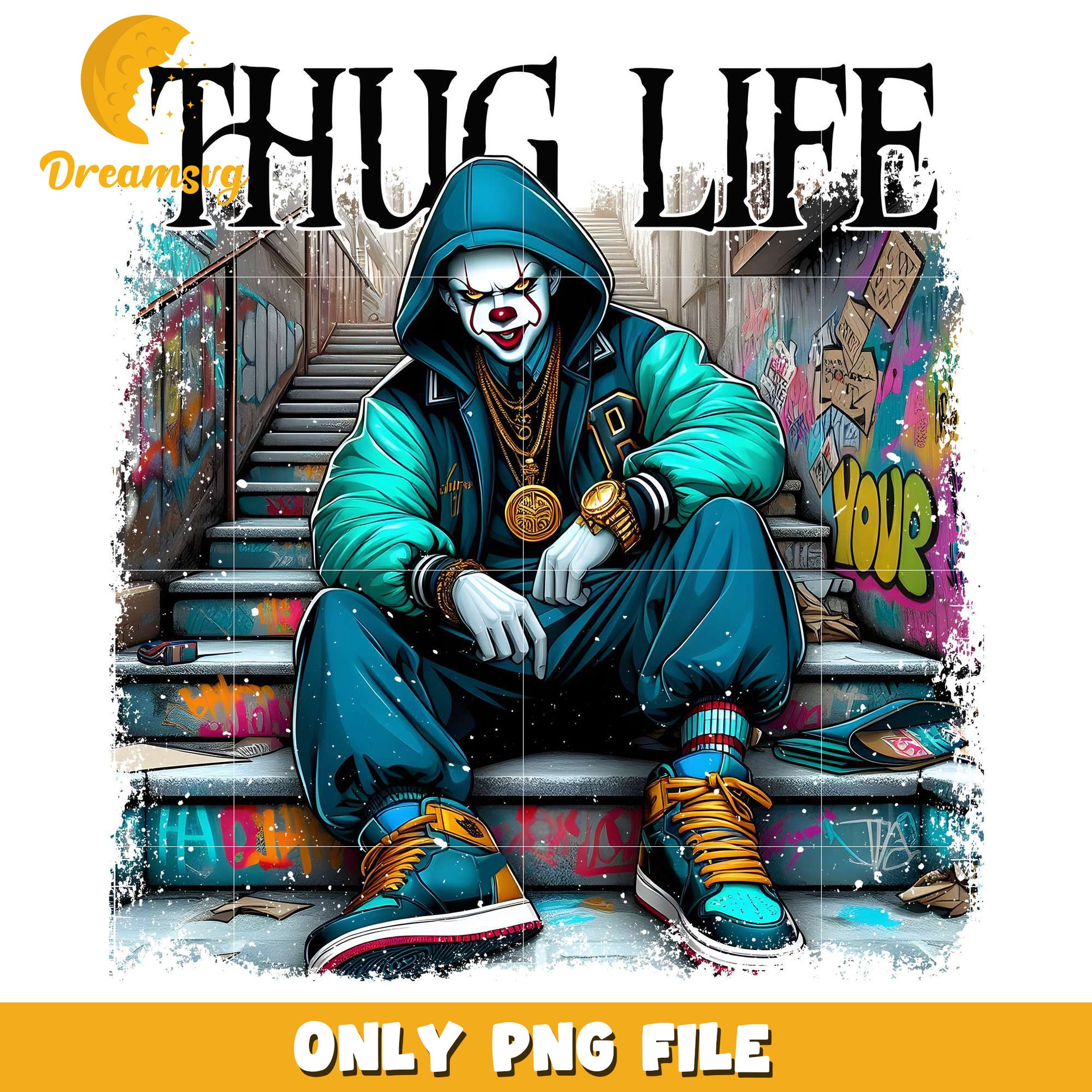 Thug life pennywise design png, halloween horror night png, halloween png