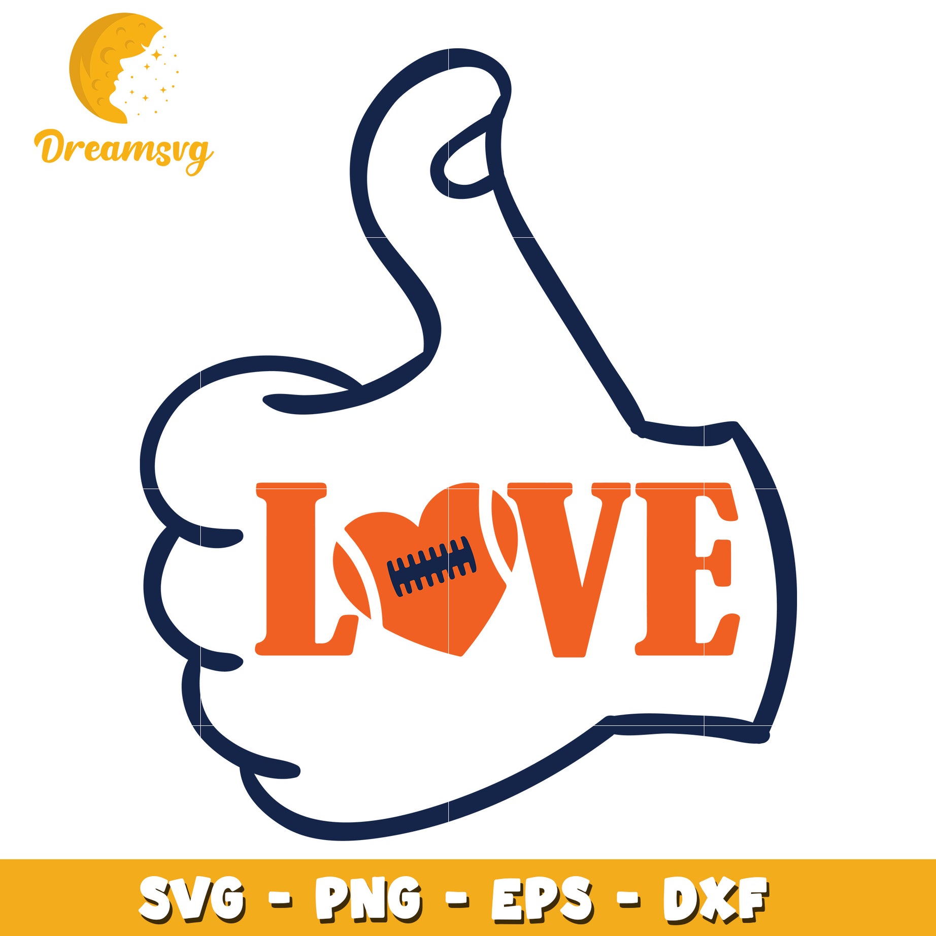 Thumbs Up Love Football SVG Graphic for Cricut Designs