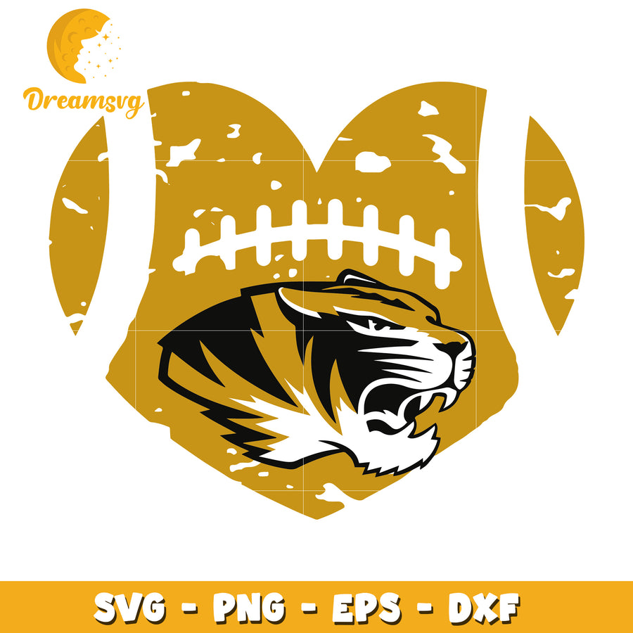 Tiger Football Heart SVG Cut File