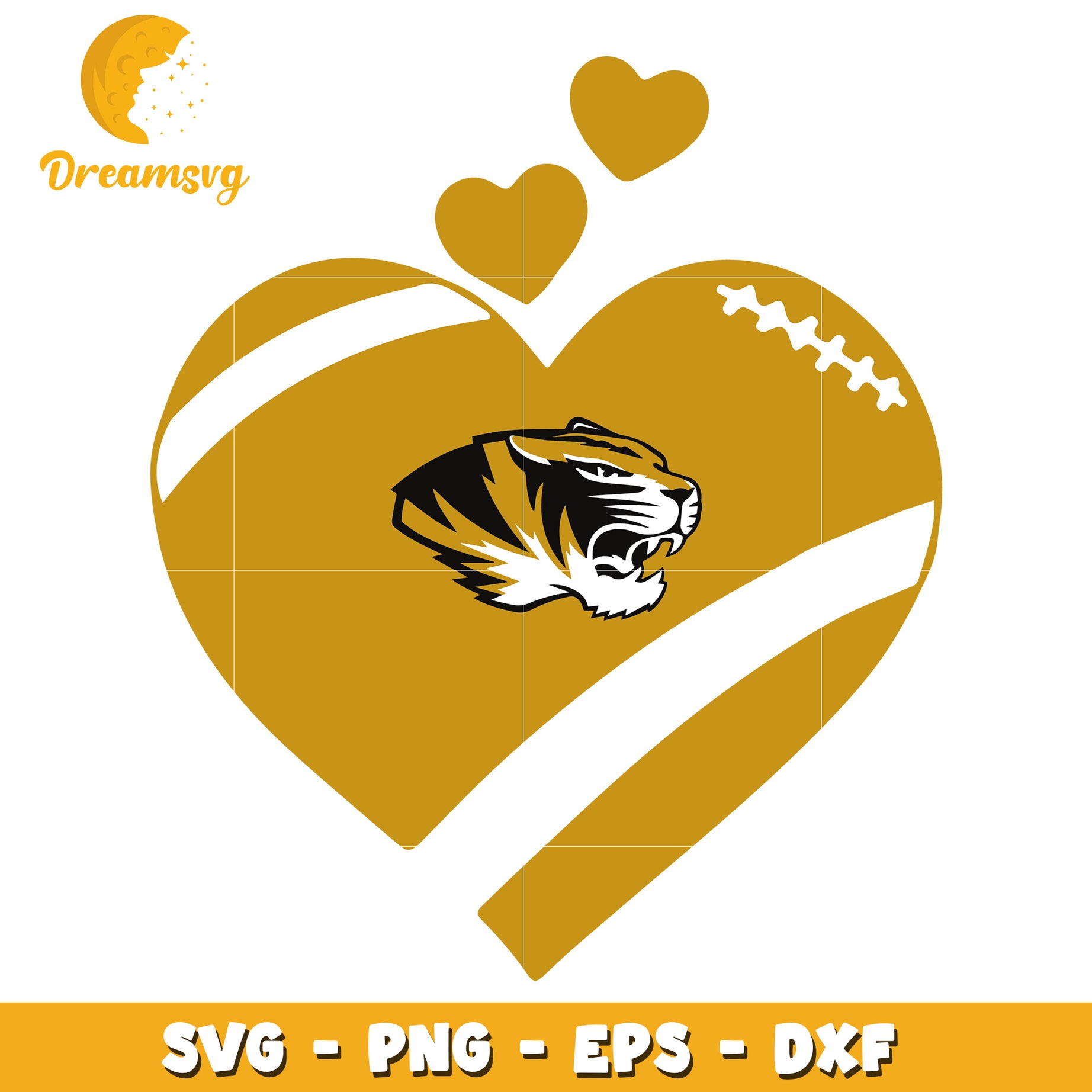 Tiger Football Heart SVG PNG EPS DXF