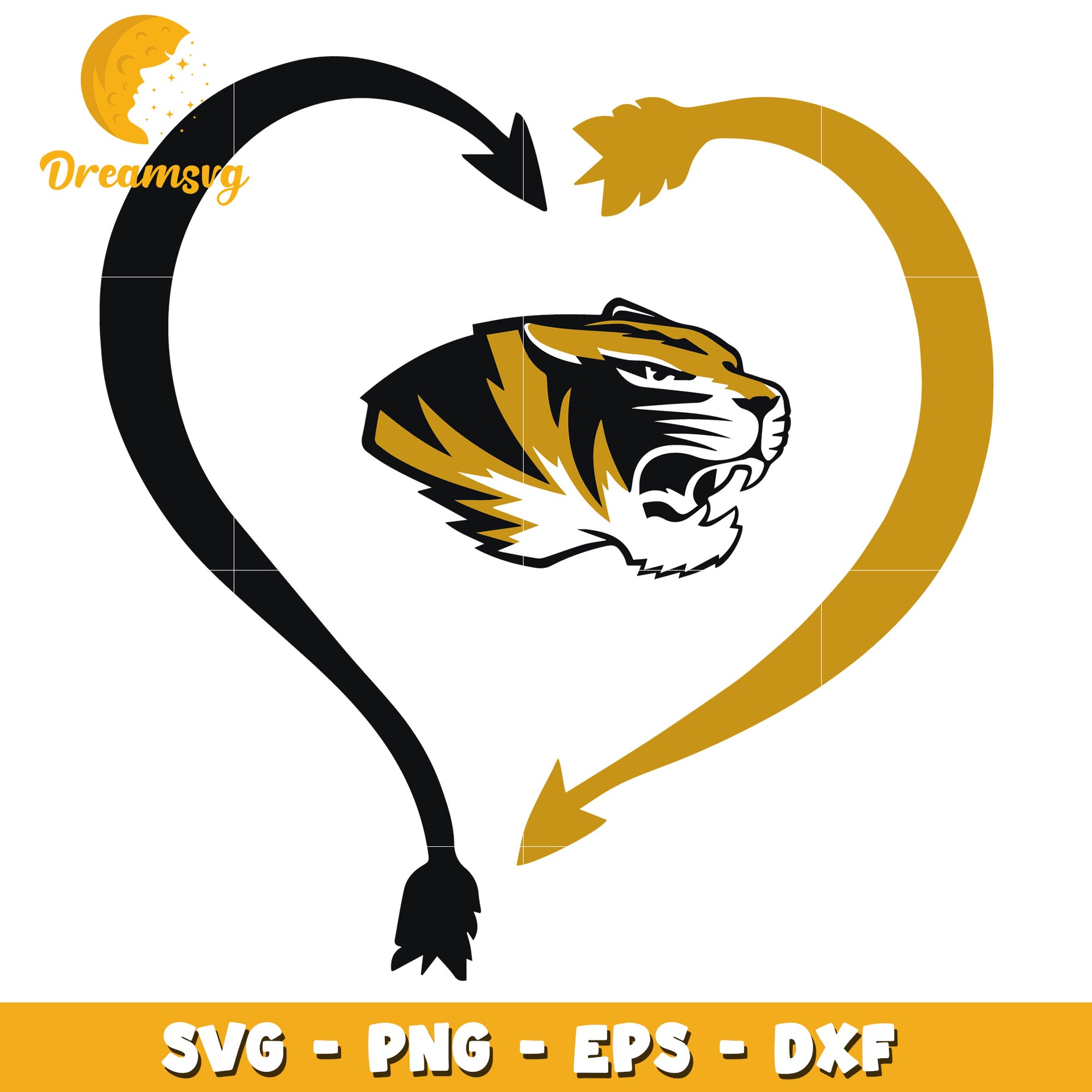 Tiger Head SVG Design with Heart and Arrow Elements for Crafts