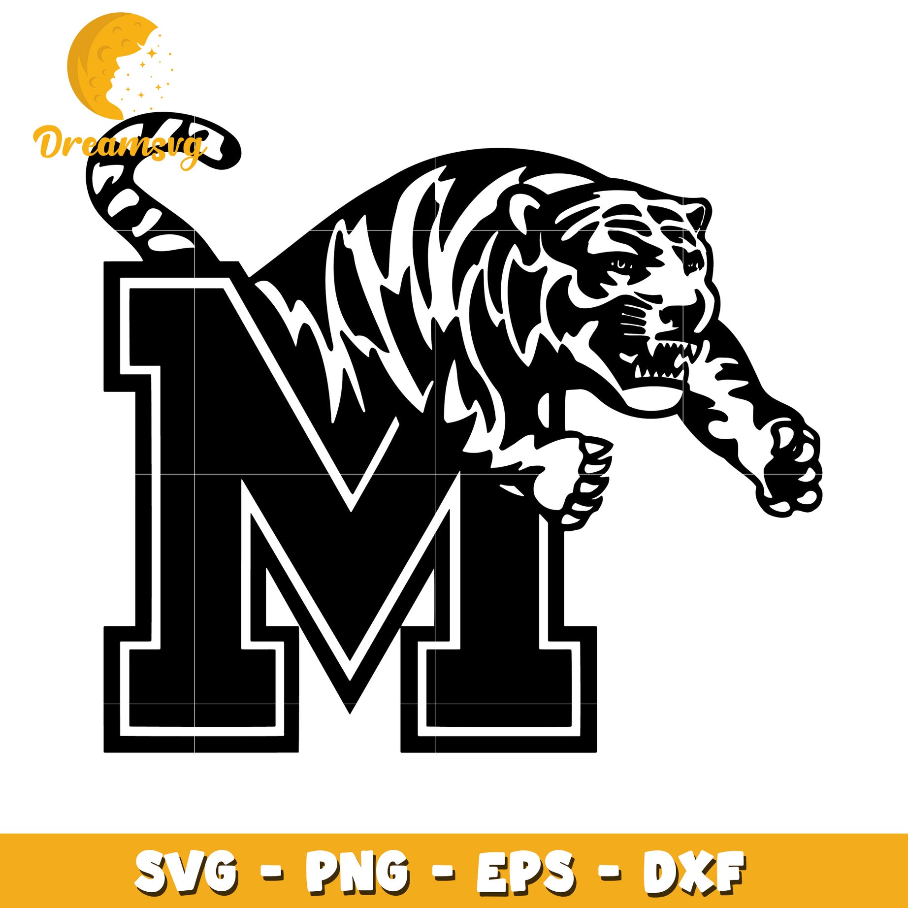 Tiger Mascot Letter M SVG Cut File