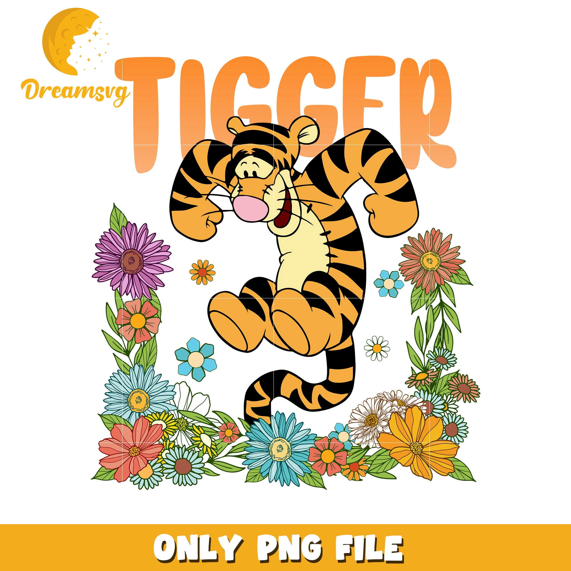 Tigger PNG File Colorful Floral Design for Crafts