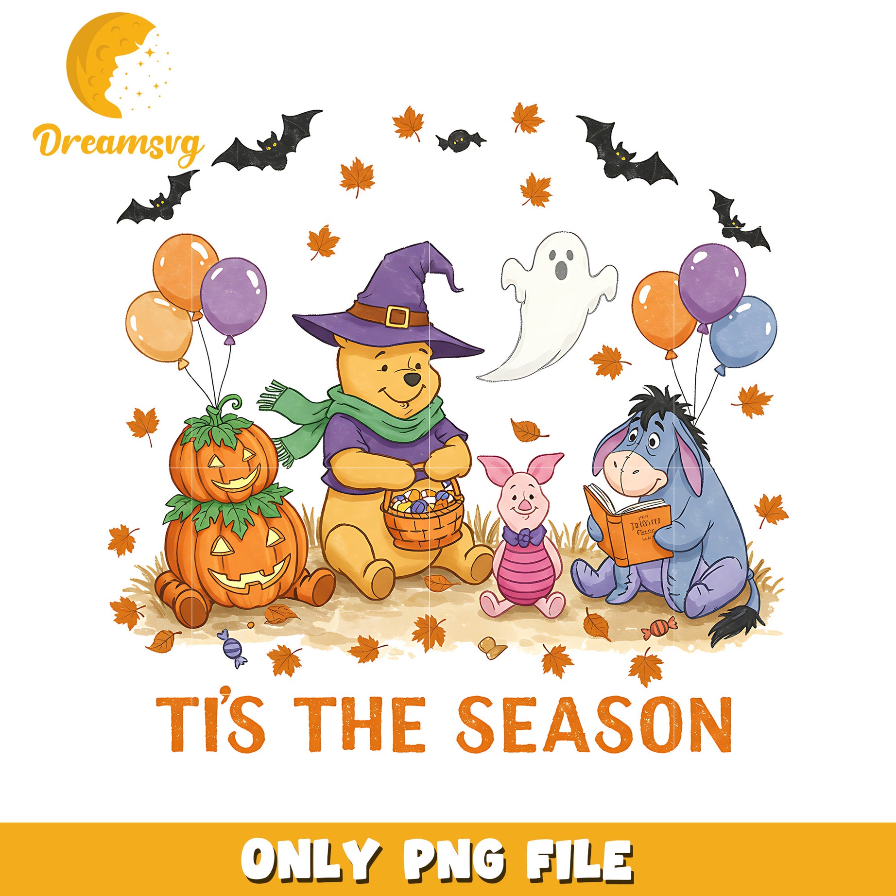 Tis the sesason pooh design png, trick or treat  png, halloween pumpkin png