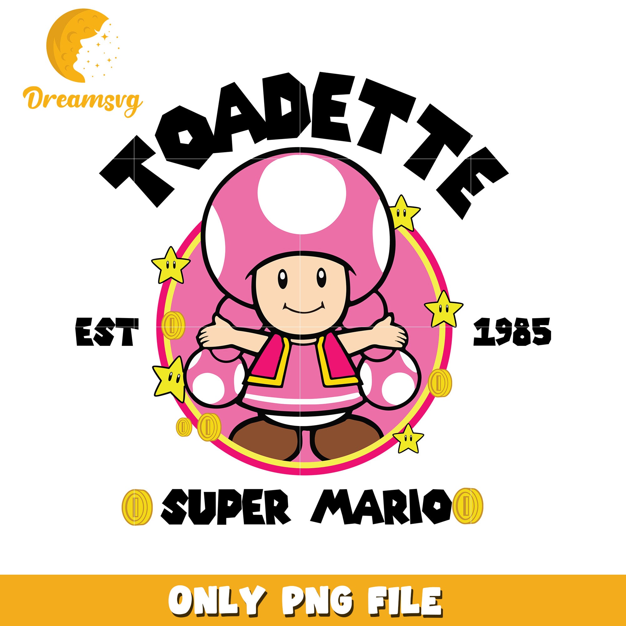 Toadette super mario est 1985 png, super mario characters png, vintage mario design png