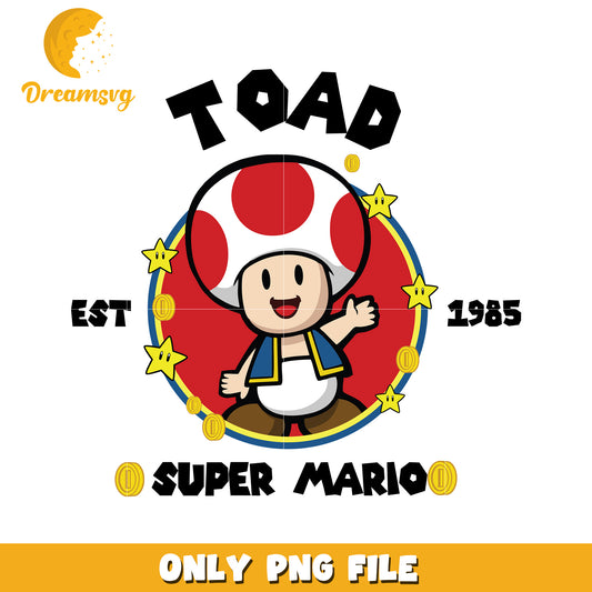 Toad super mario est 1985 png, super mario characters png, vintage mario design png