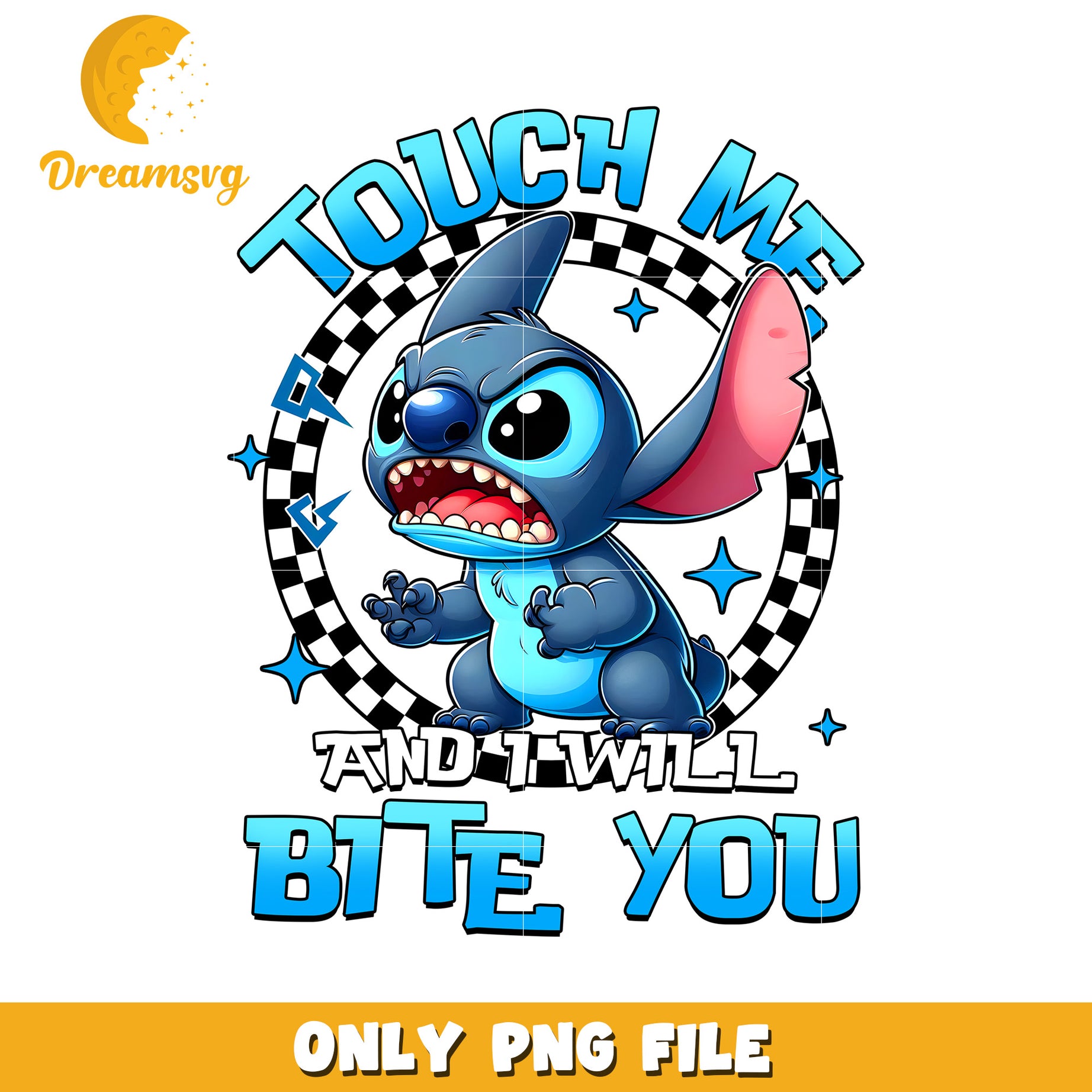 Touch me and i will bite you png, funny stitch png, funny warning png