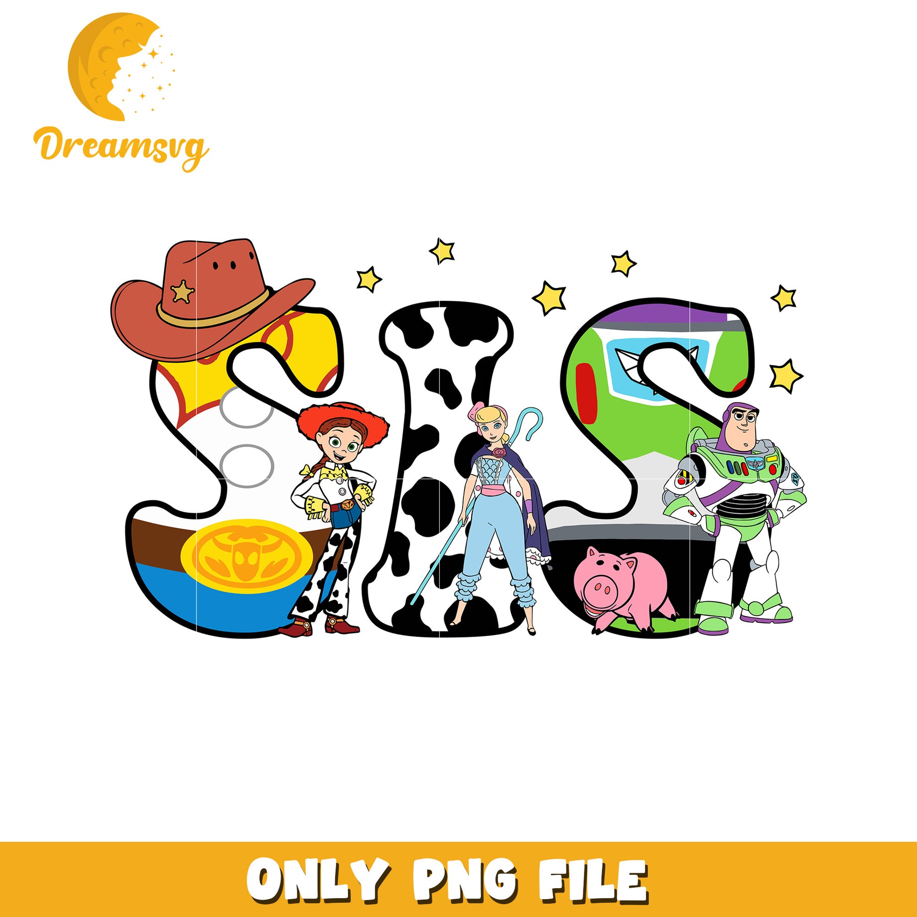 Toy Story Characters Letter Design PNG File Download