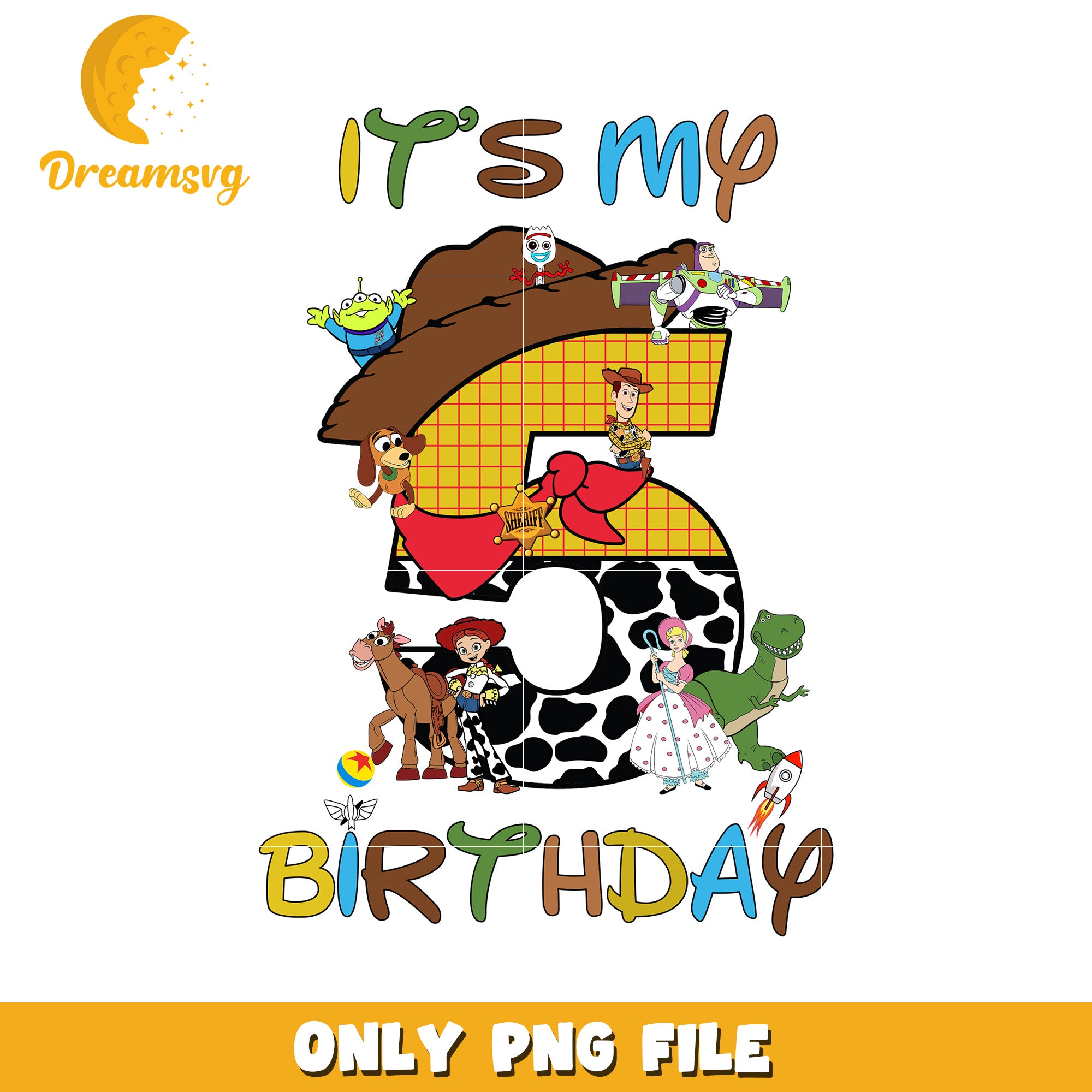 Toy Story Themed Birthday Number Five PNG Design