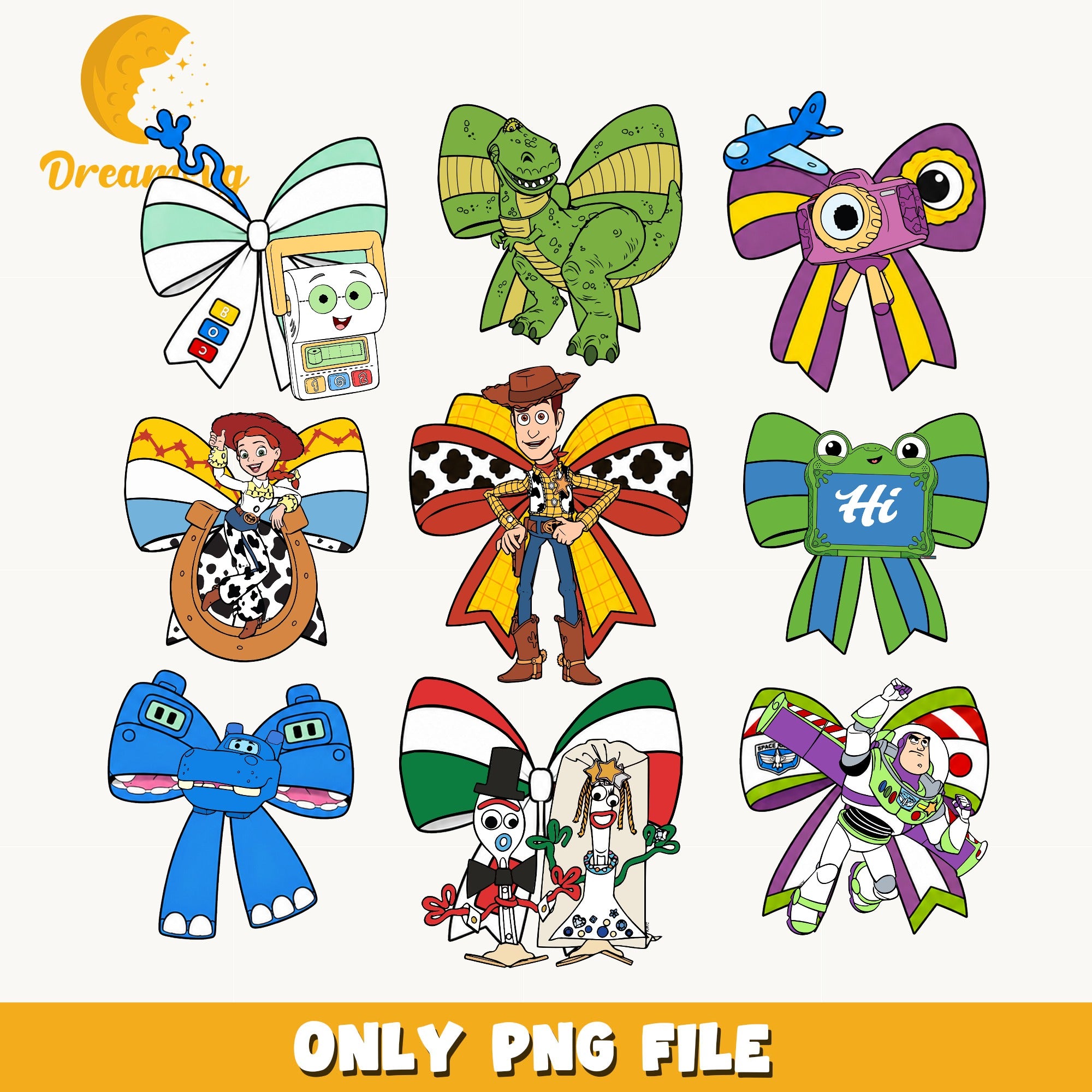 Toy Story Characters Bow Bundle PNG, Woody Buzz PNG, Disney PNG