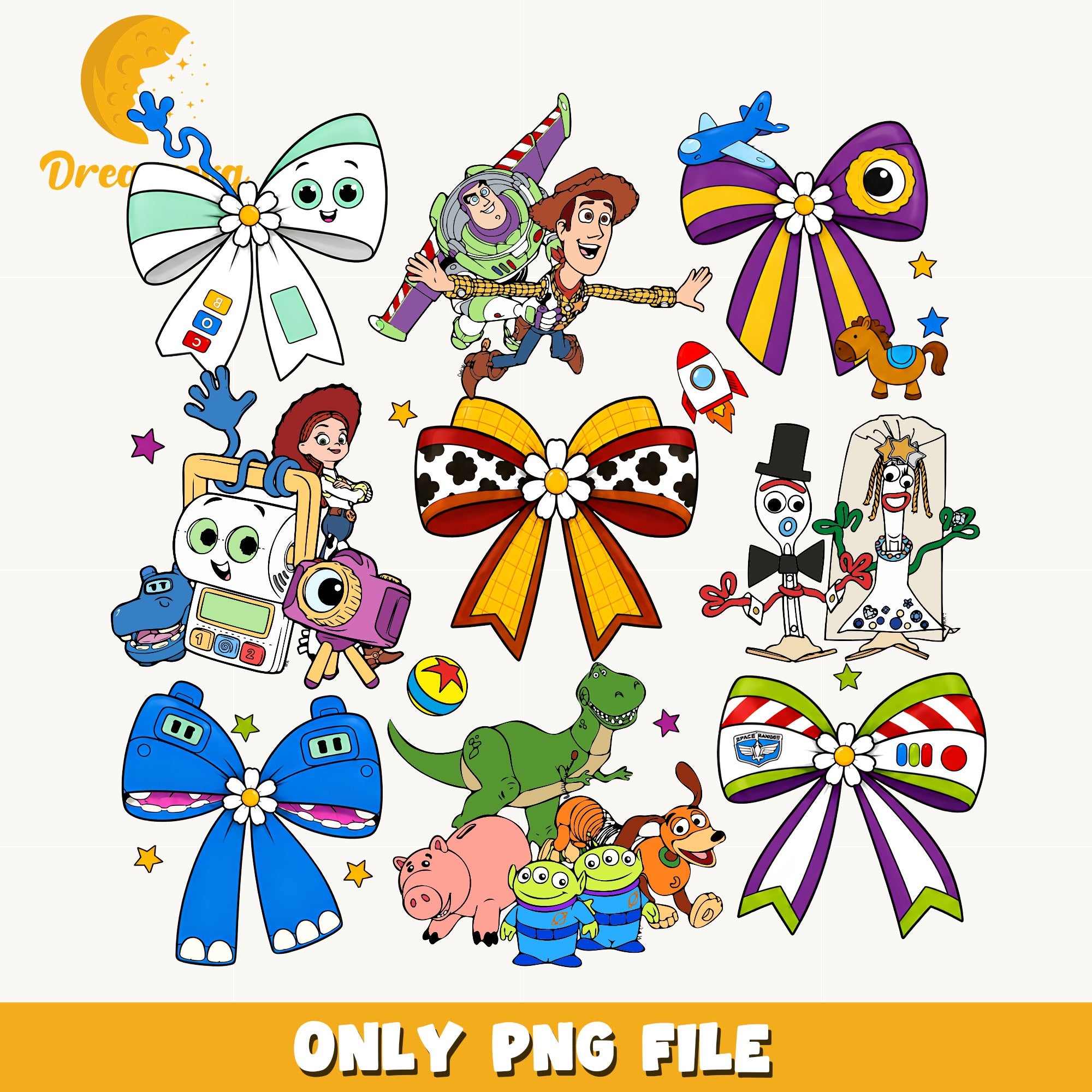 Toy Story Characters Coquette Bow Bundle PNG, Woody Buzz PNG, Disney PNG