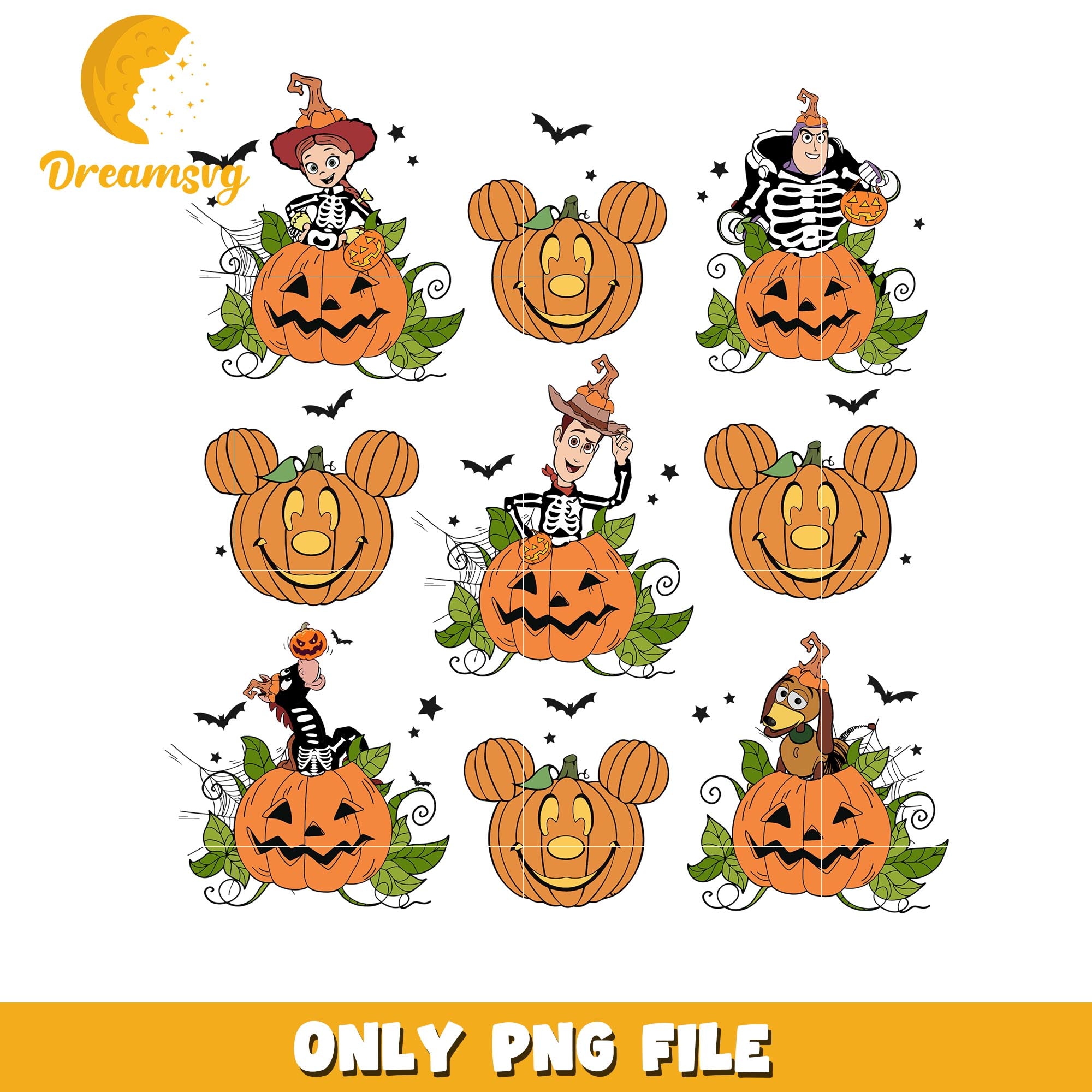Toy story halloween Mickey head pumpkin png, Disney friends halloween vibes png
