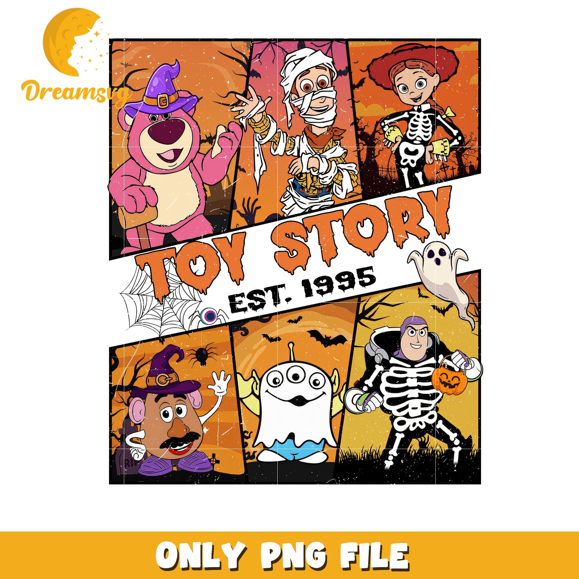 Toy story halloween vibes est 1995 png, Disney friends halloween vibes png