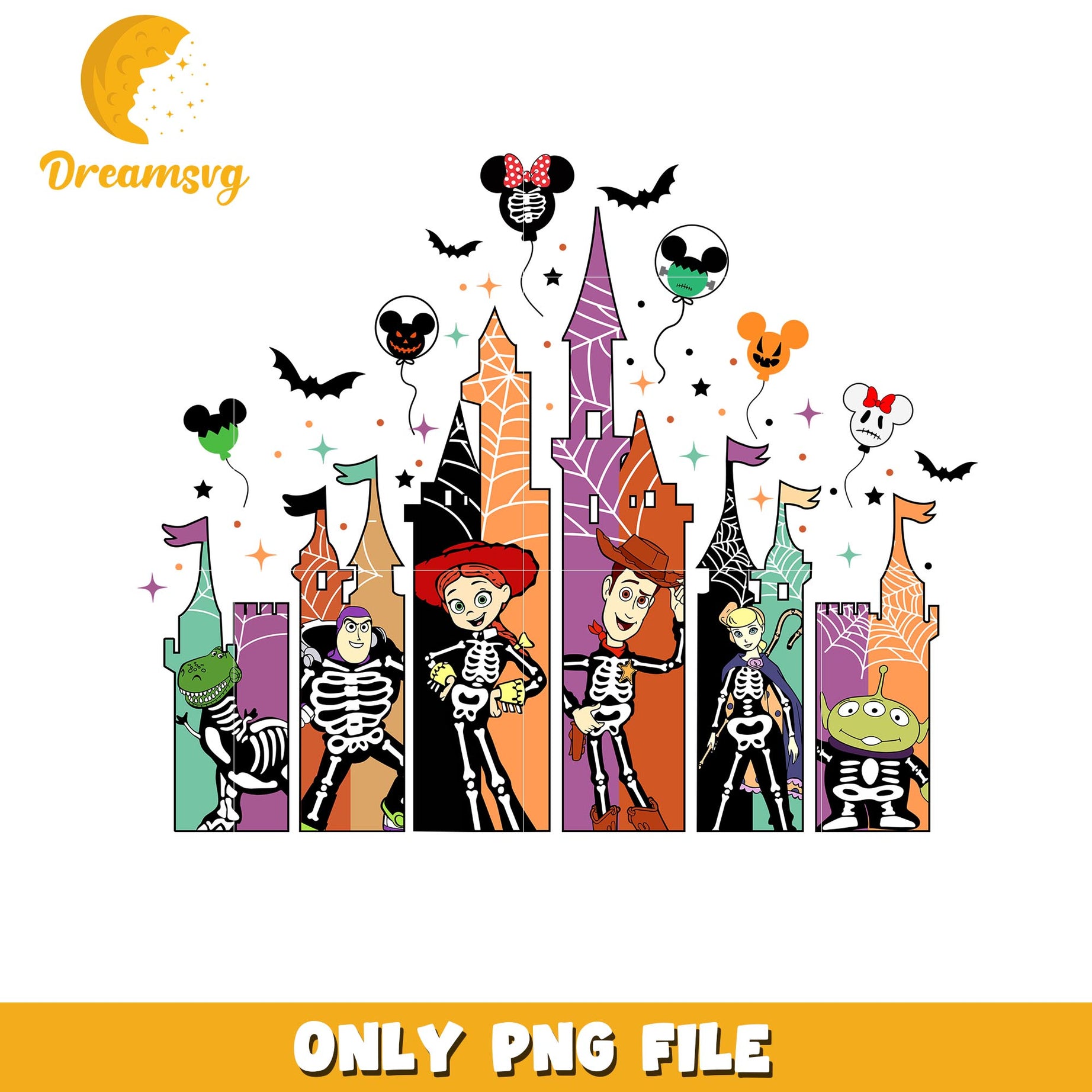 Toy story skelton halloween Disney castle png, Disney friends halloween vibes png