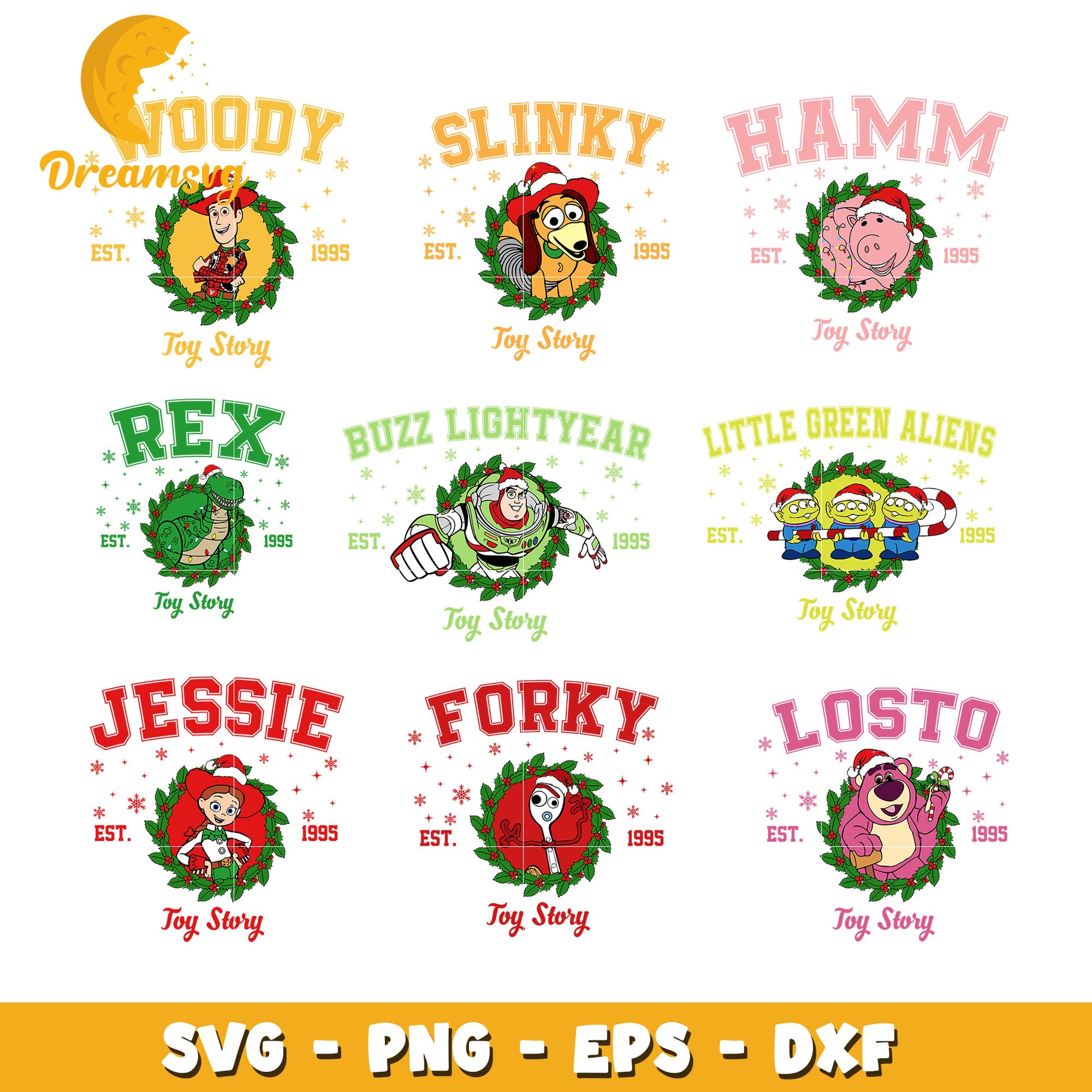 Toy story est 1995 christmas design bundle svg, toy story christmas​ svg