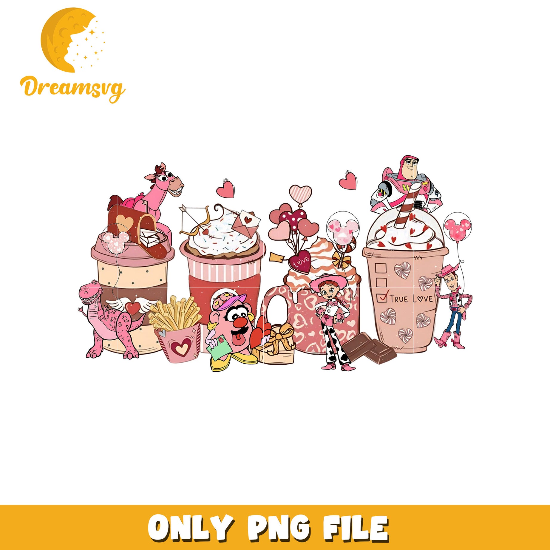 Toy story coffee cup design png, coffee png, valentine day png
