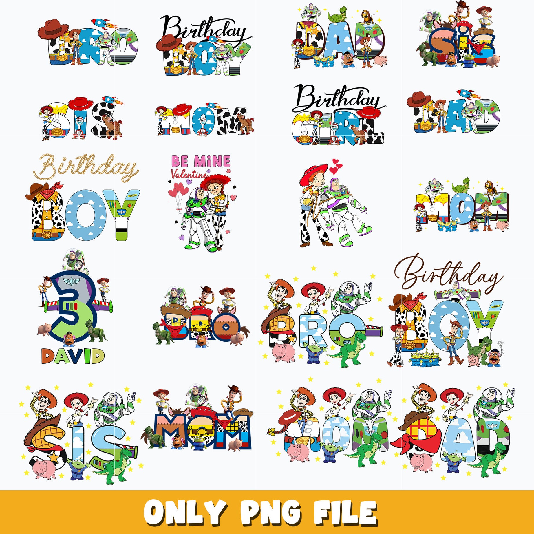 Disney family toy story birthday bundle png,  Toy Story png, Disney cartoon png, Digital download