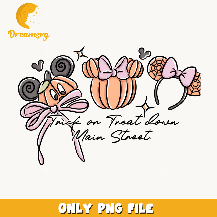 Trick Or Treat Down Main Street Clipart, Orange Pumpkin Pink Bow