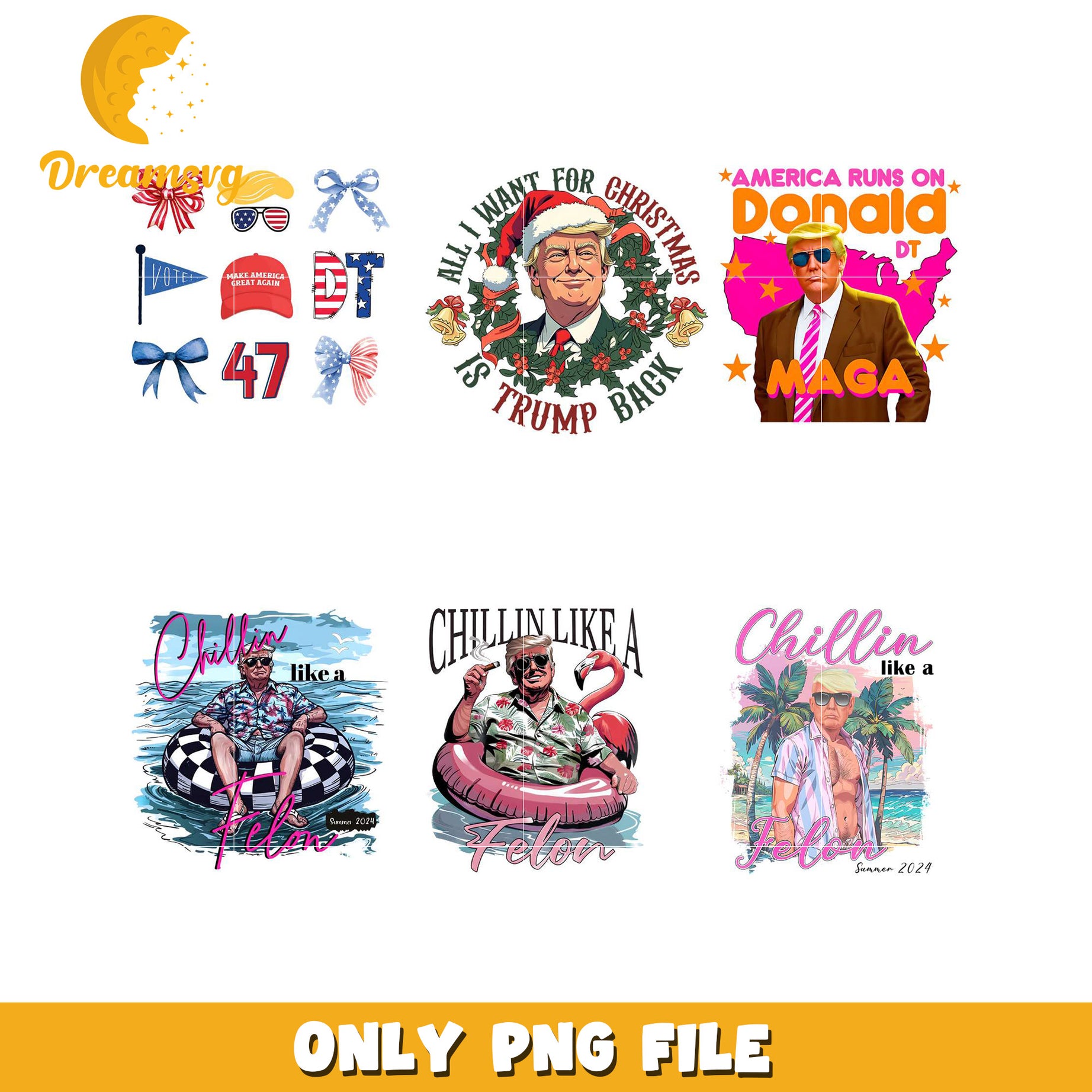 Trump PNG Bundle Christmas, MAGA, & Chill Designs