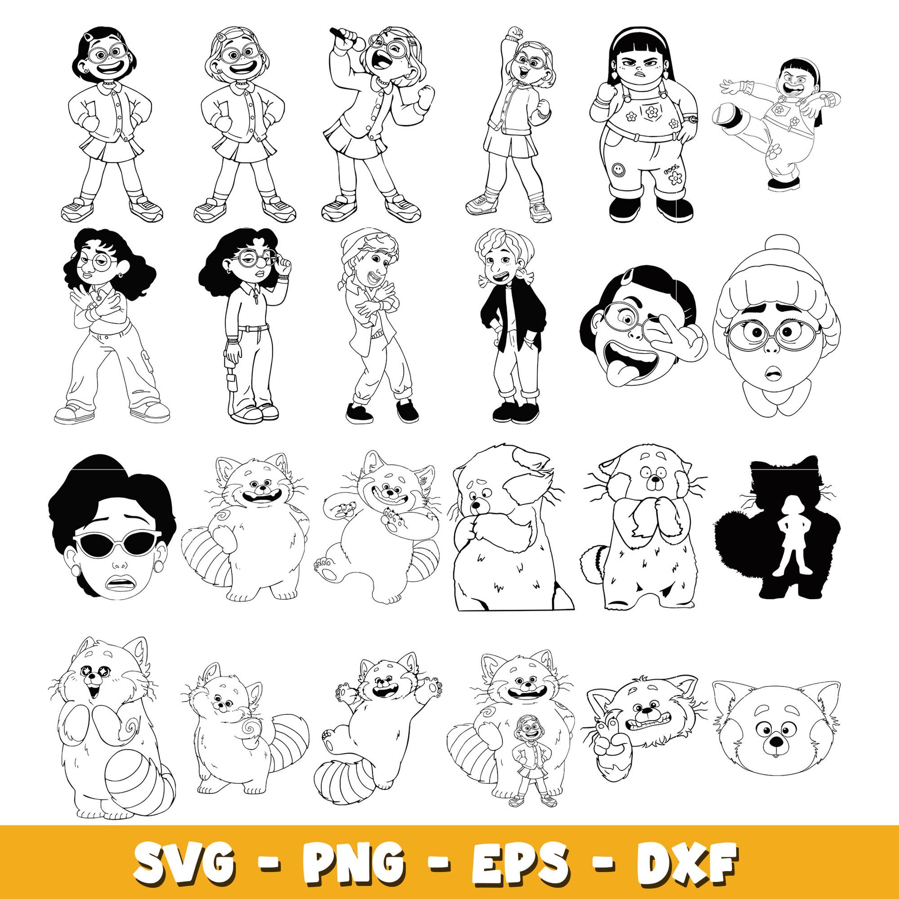 Turning red and friends coloring bundle svg,  Disney cartoon svg, Digital download  