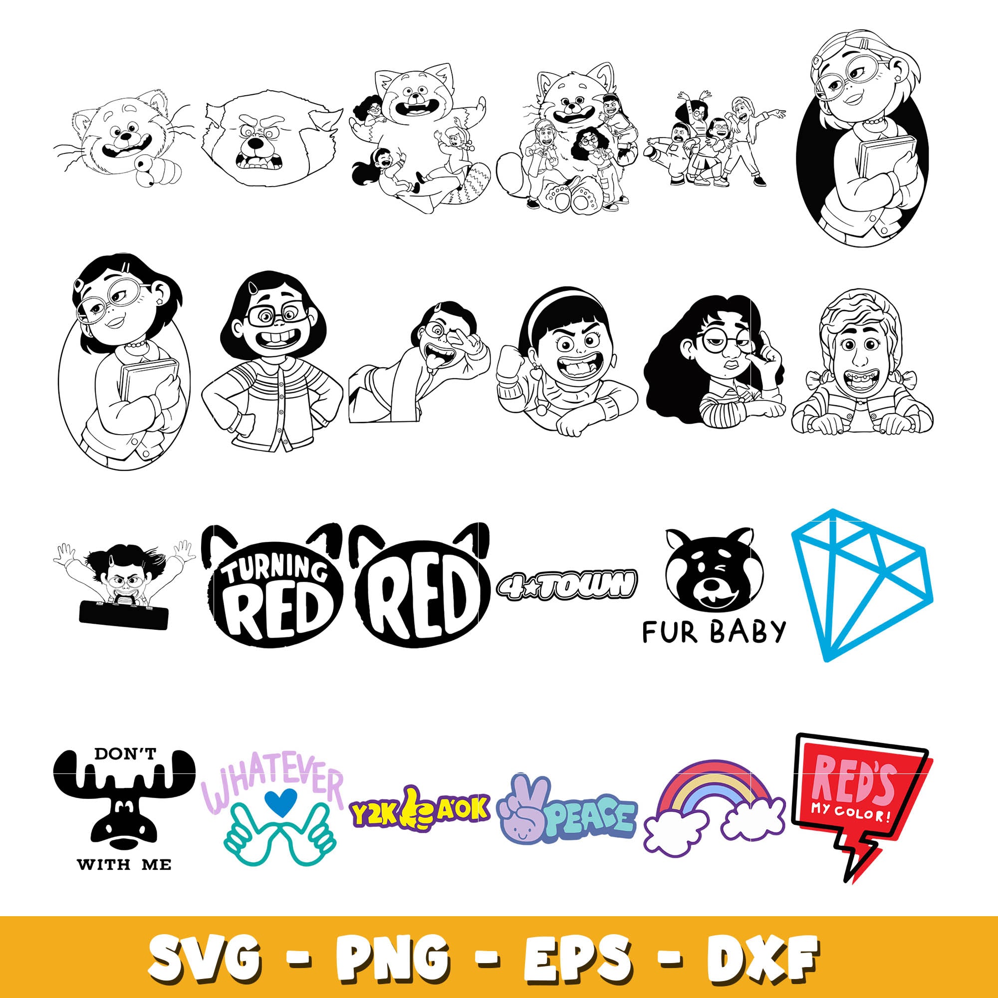 Disney Turning red characters and symbol coloring bundle svg, Disney s ...