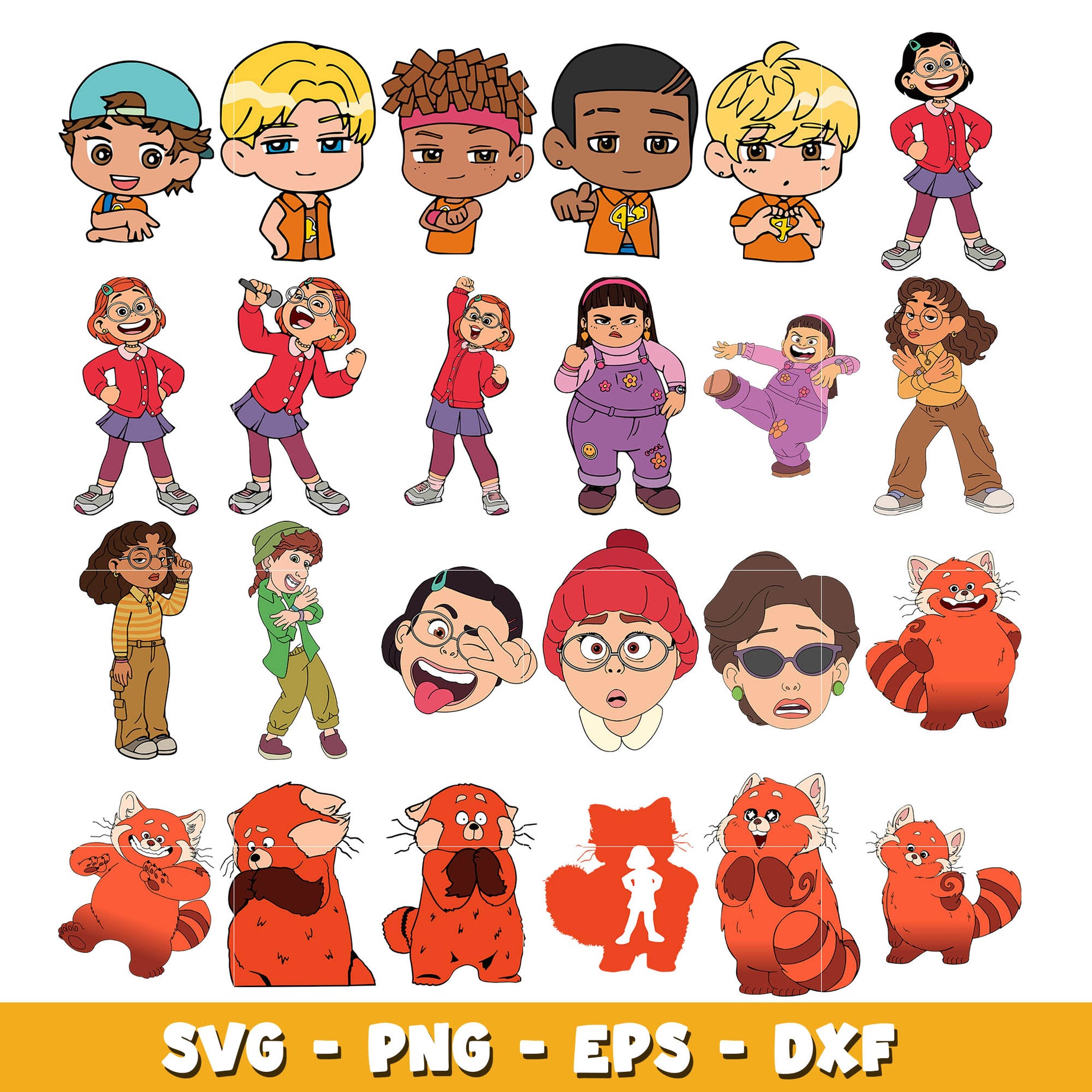 Disney's Turning Red Inspired and friends Character bundle svg, Disney svg, Digital download 