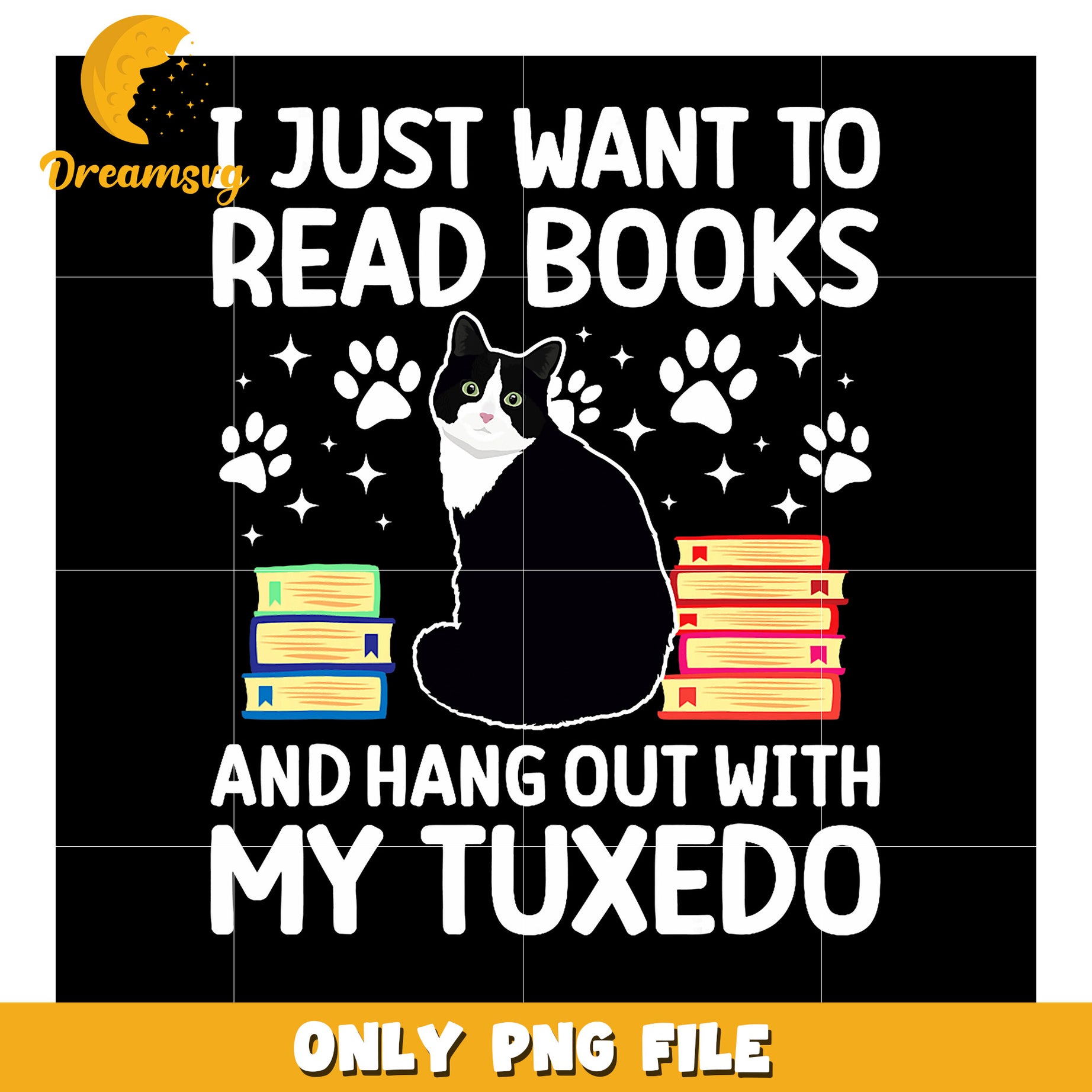 Tuxedo Cat Book Lover PNG Read Books & Hang Out