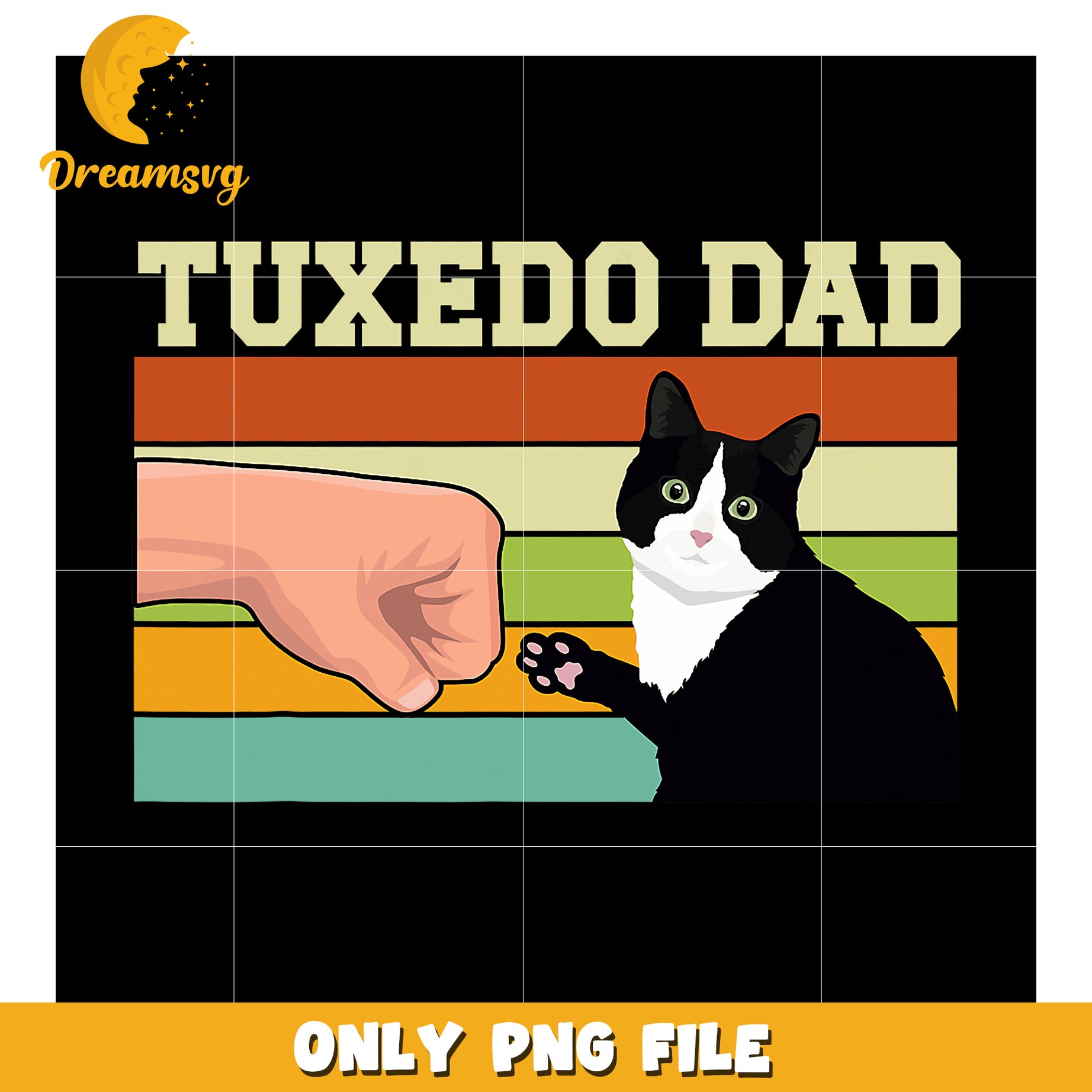 Tuxedo Cat Dad Retro PNG Graphic