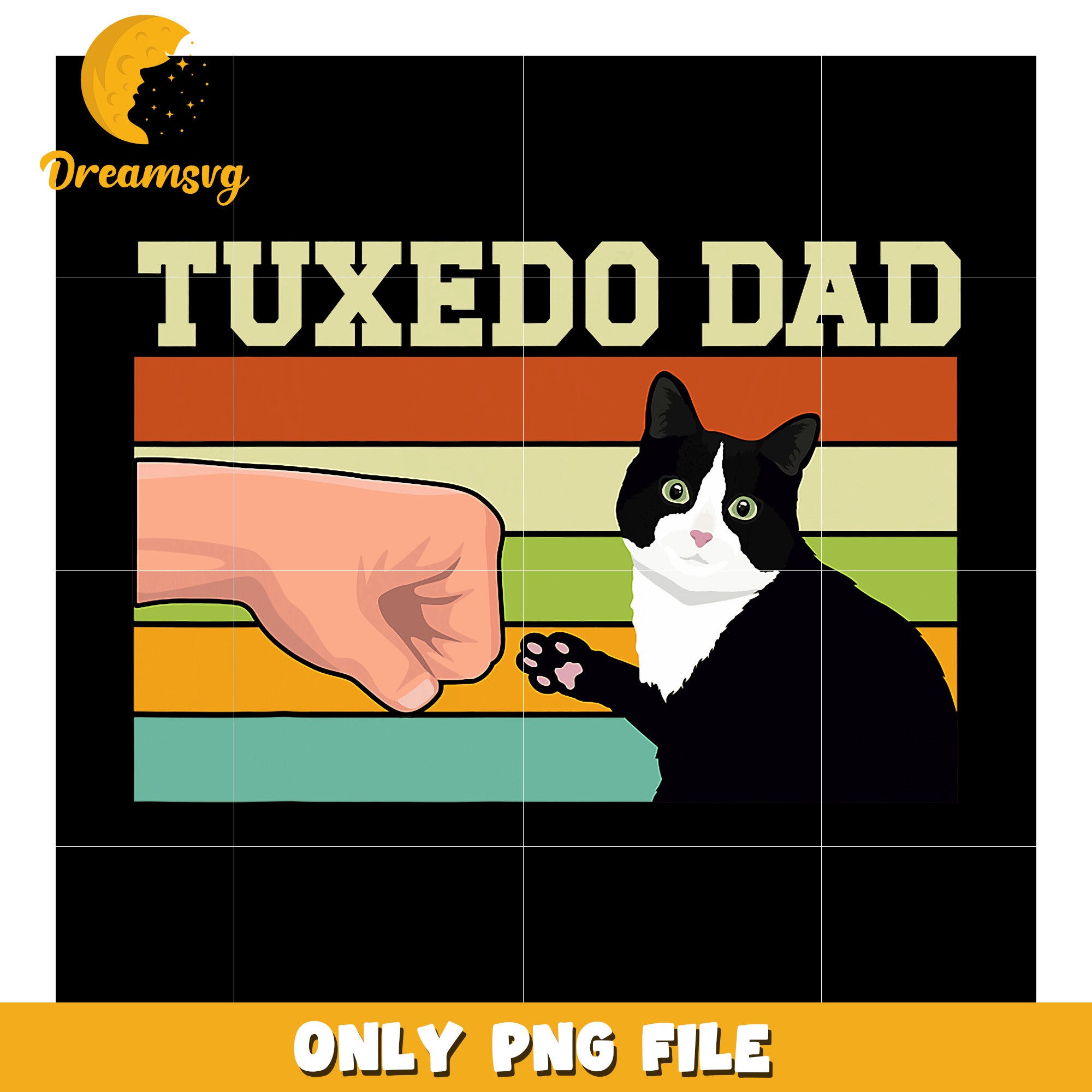Tuxedo Cat Dad Retro PNG Graphic
