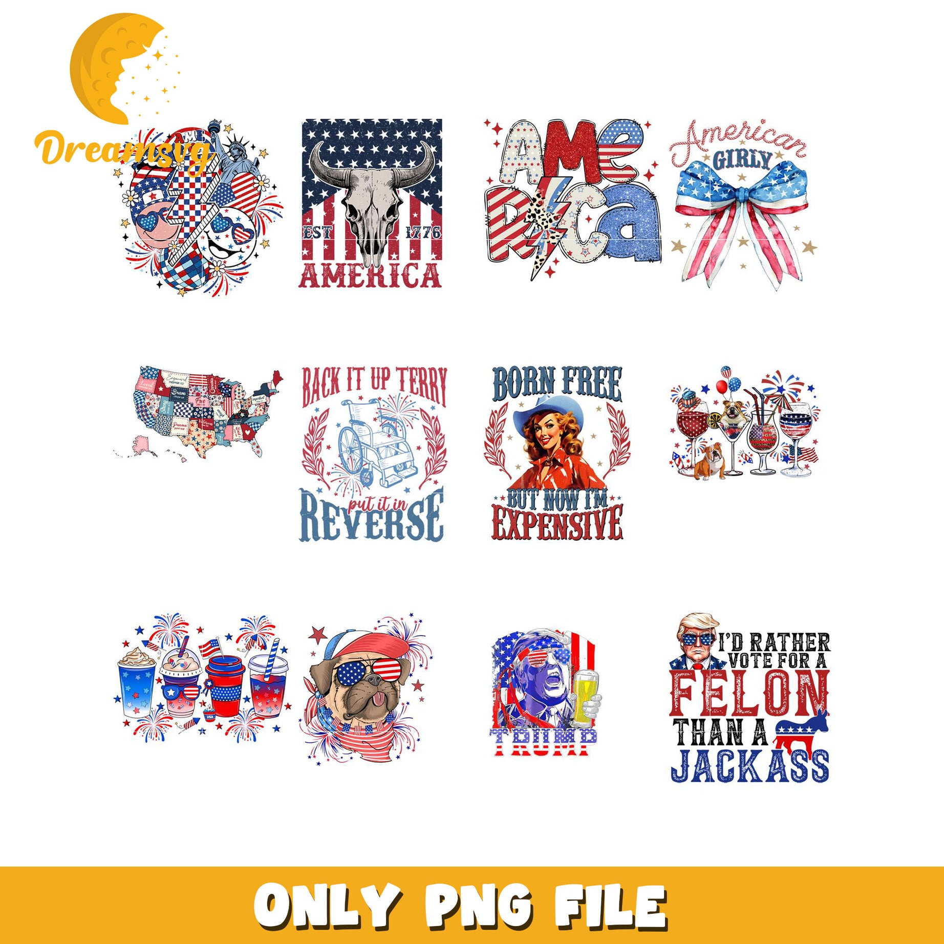 USA Themed PNG Bundle for Independence Day Designs