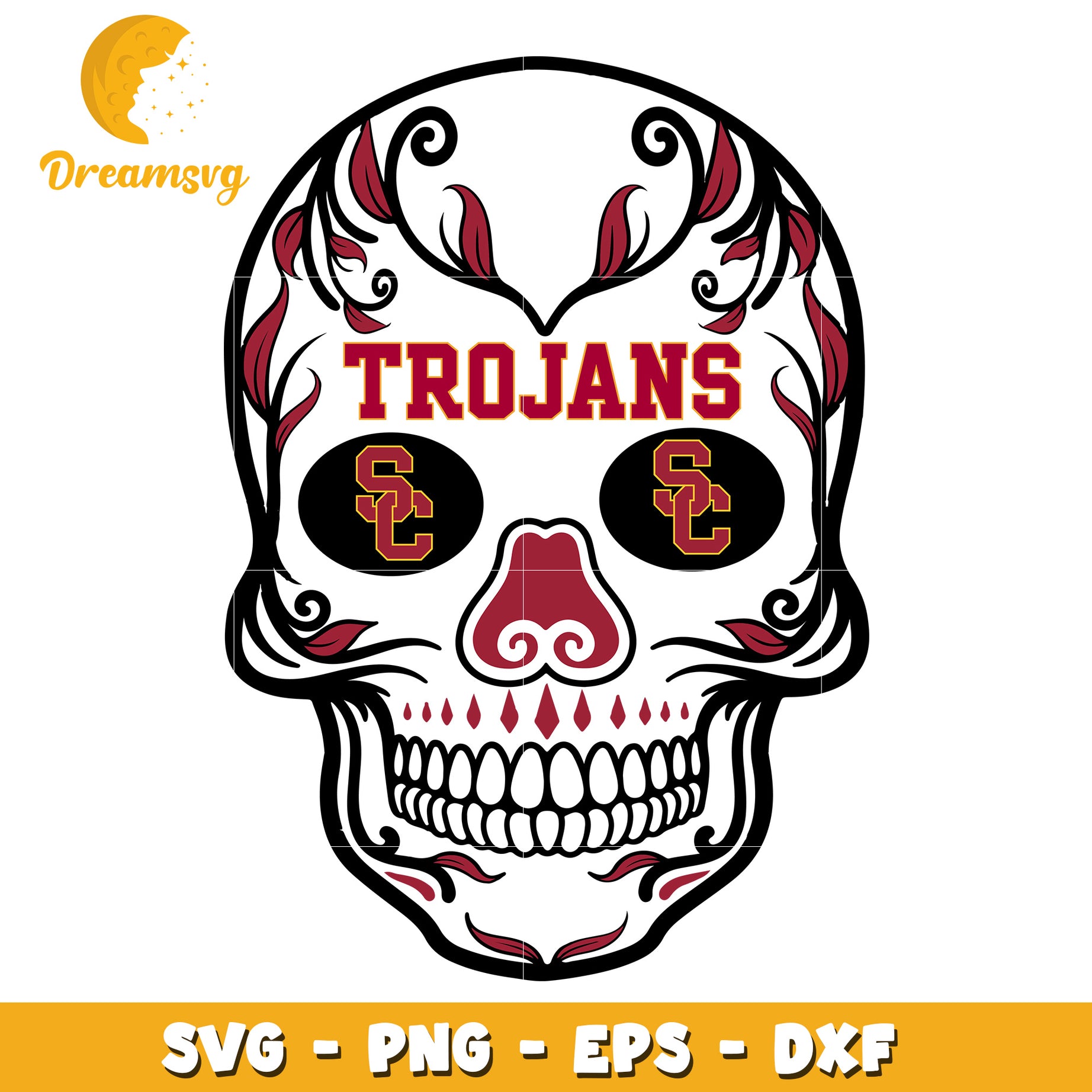 USC Trojans Sugar Skull SVG PNG EPS DXF