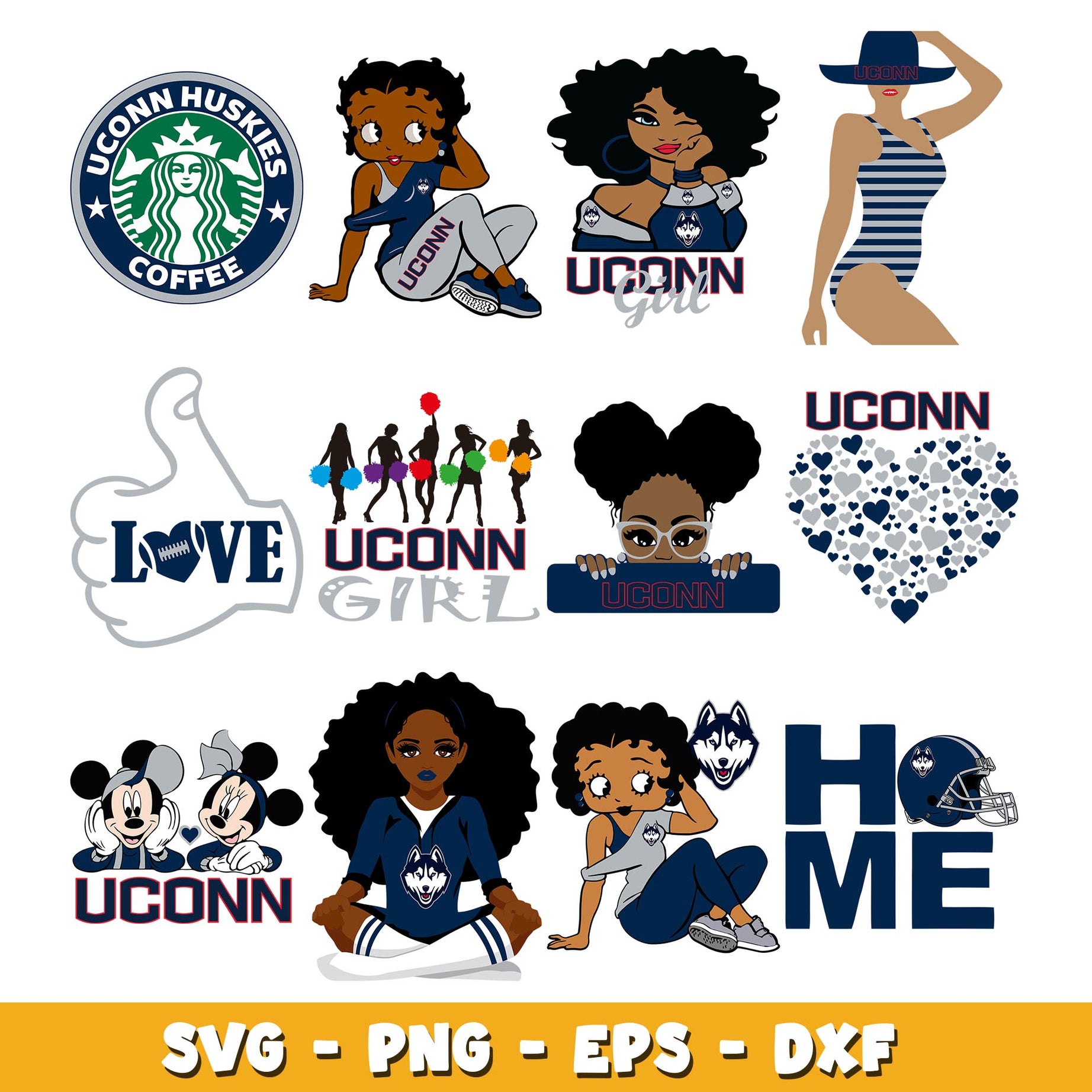 Uconn Huskies Decal girl Bundle svg, Uconn Huskies Decal logo svg, ncaa svg 