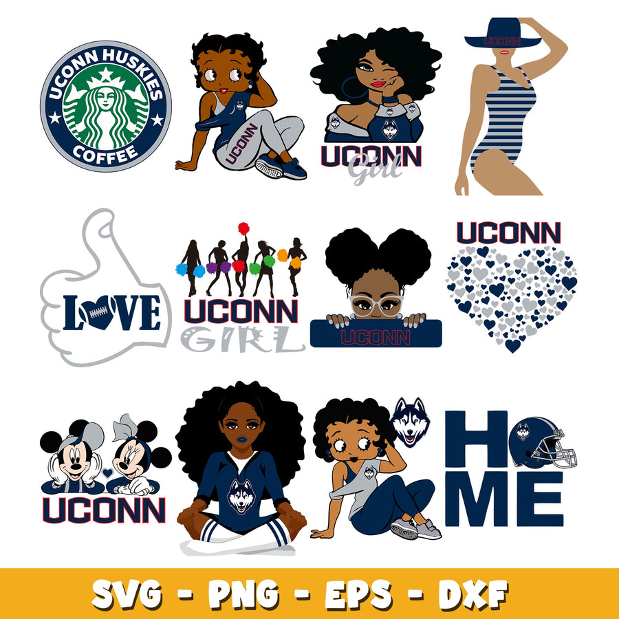 Uconn Huskies Decal girl Bundle svg, Uconn Huskies Decal logo svg, ncaa svg 