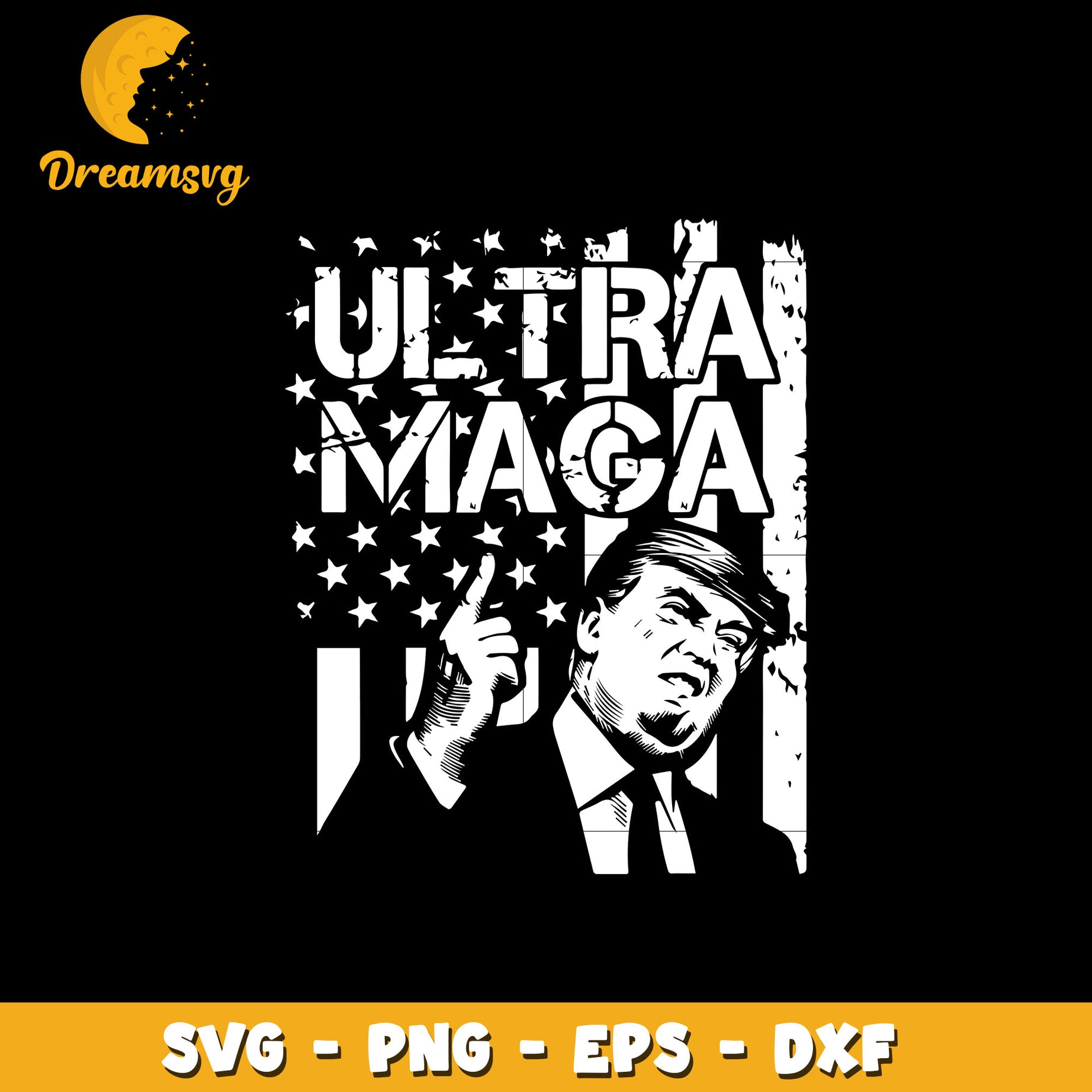 Ultra Maga Trump black white svg, Digital download