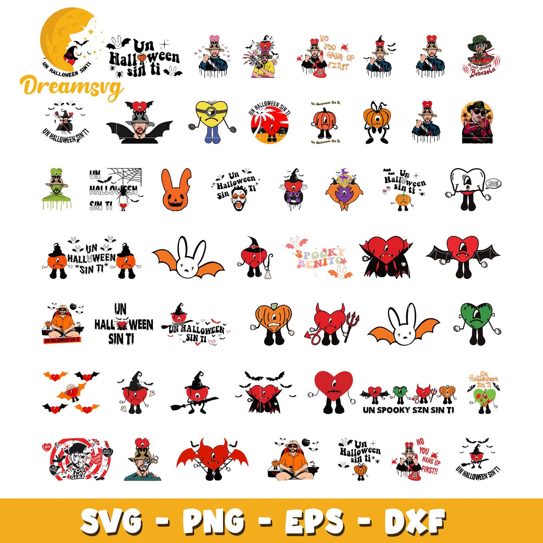 Un halloween sin ti design bundle svg, bad bunny halloween​ svg