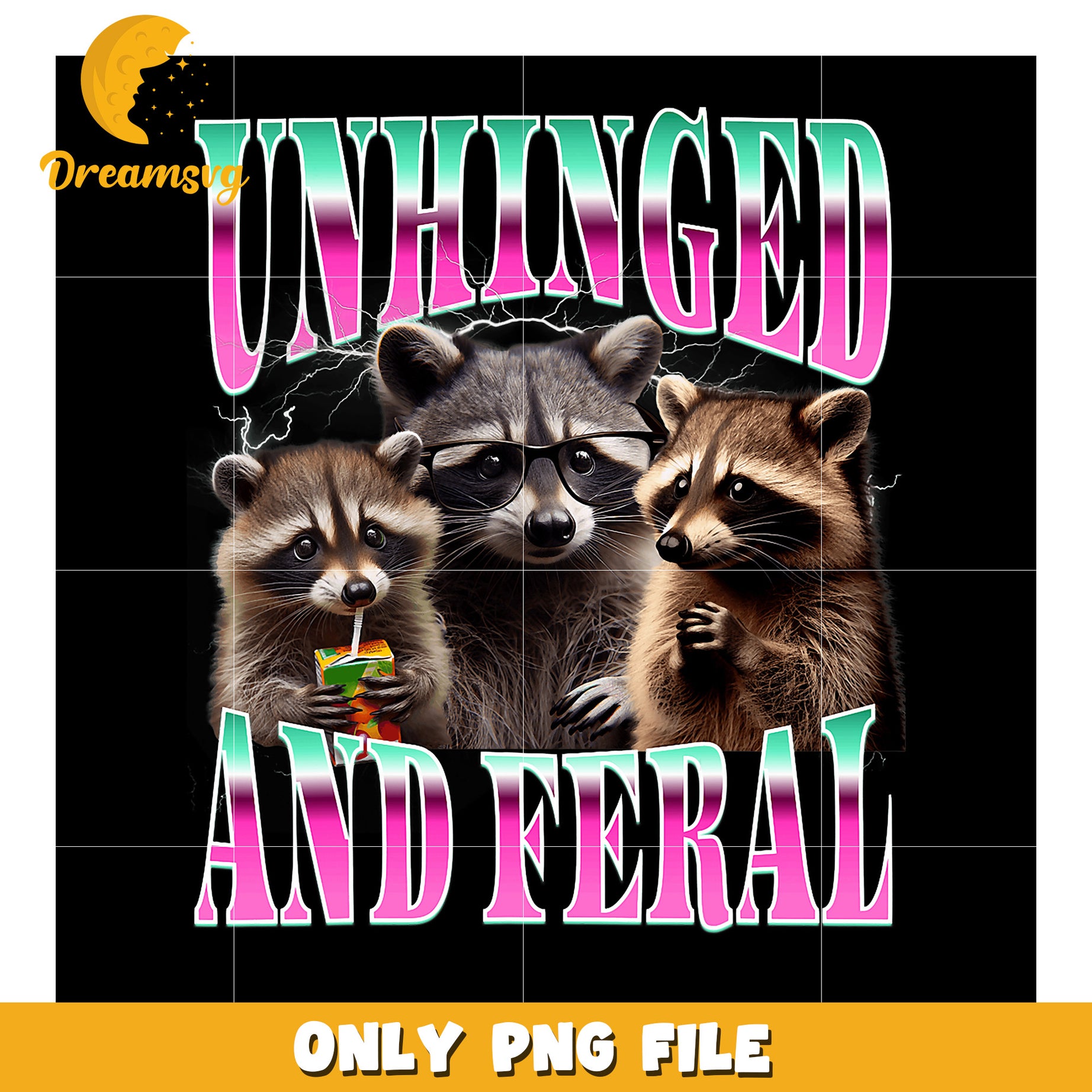 Unhinged And Feral Raccoon PNG Design