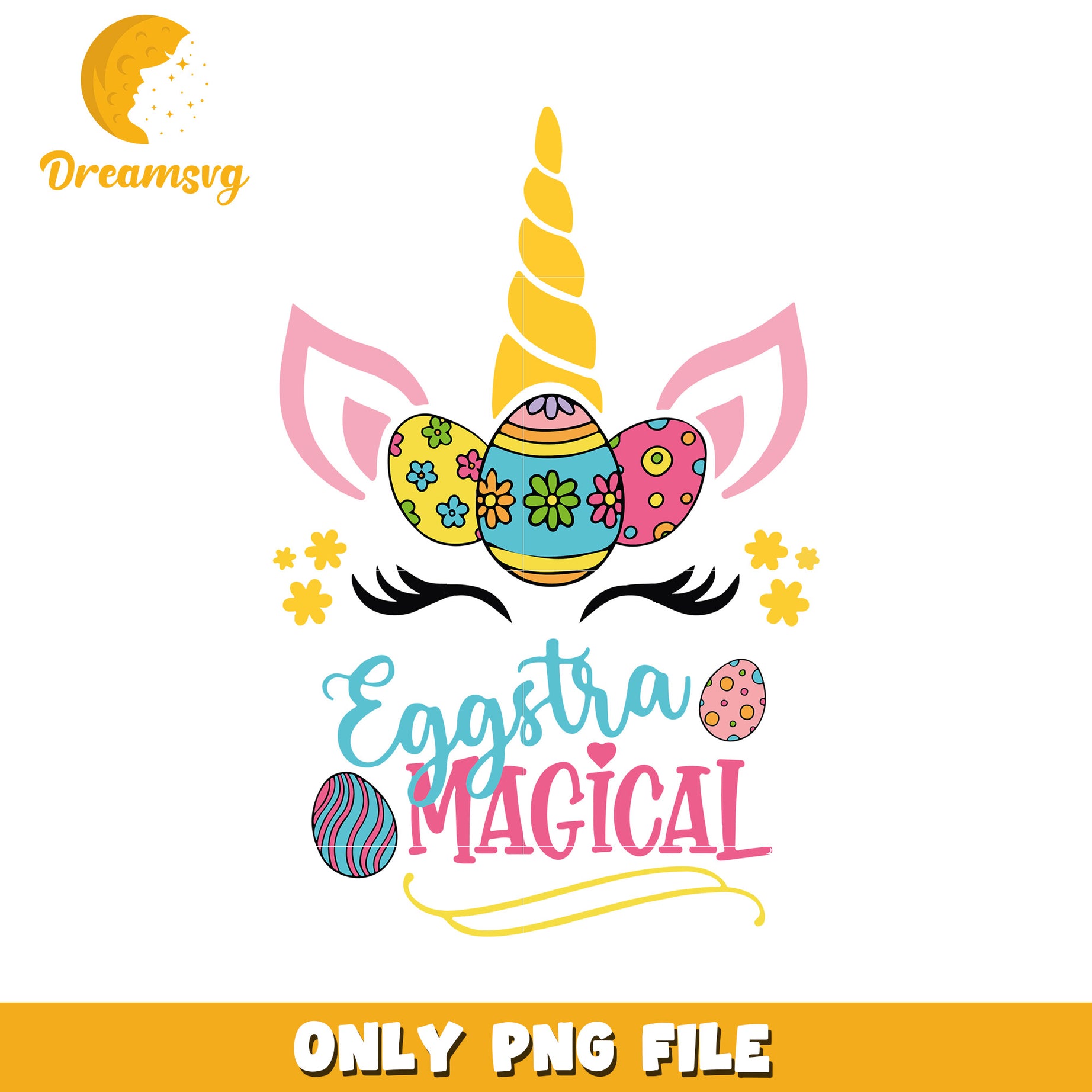 Unicorn face eggstra magical png, easter eggs design png, unicorn png
