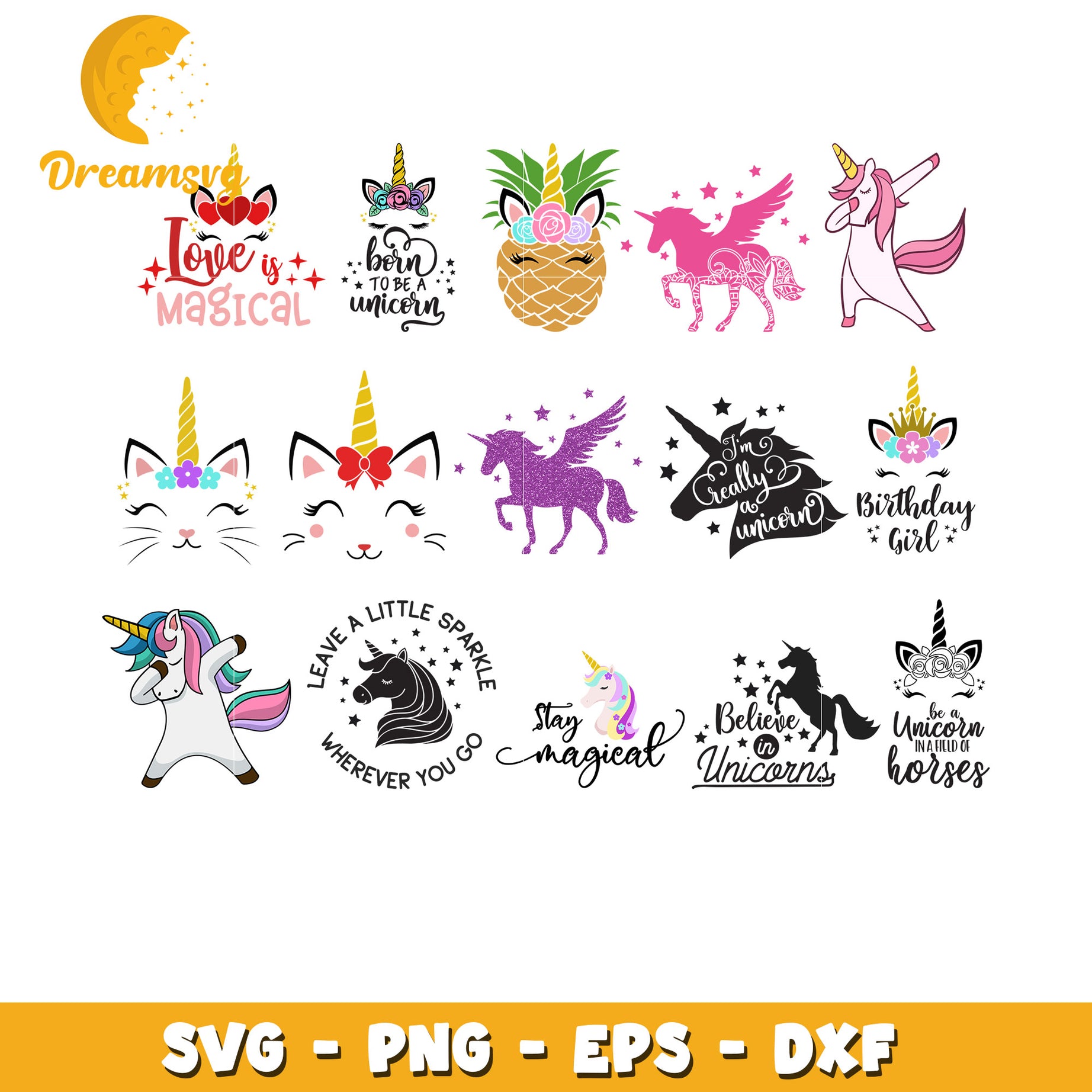 Born to be a unicorn bundle svg, love is magical svg, birthday girl svg