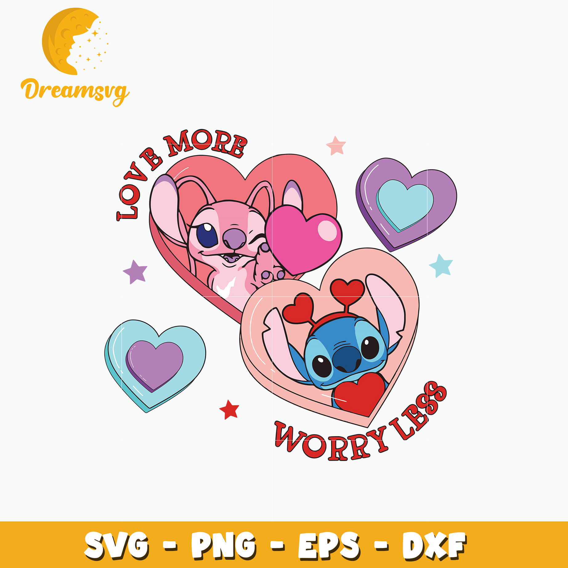 Stitch love more worry less valentine svg
