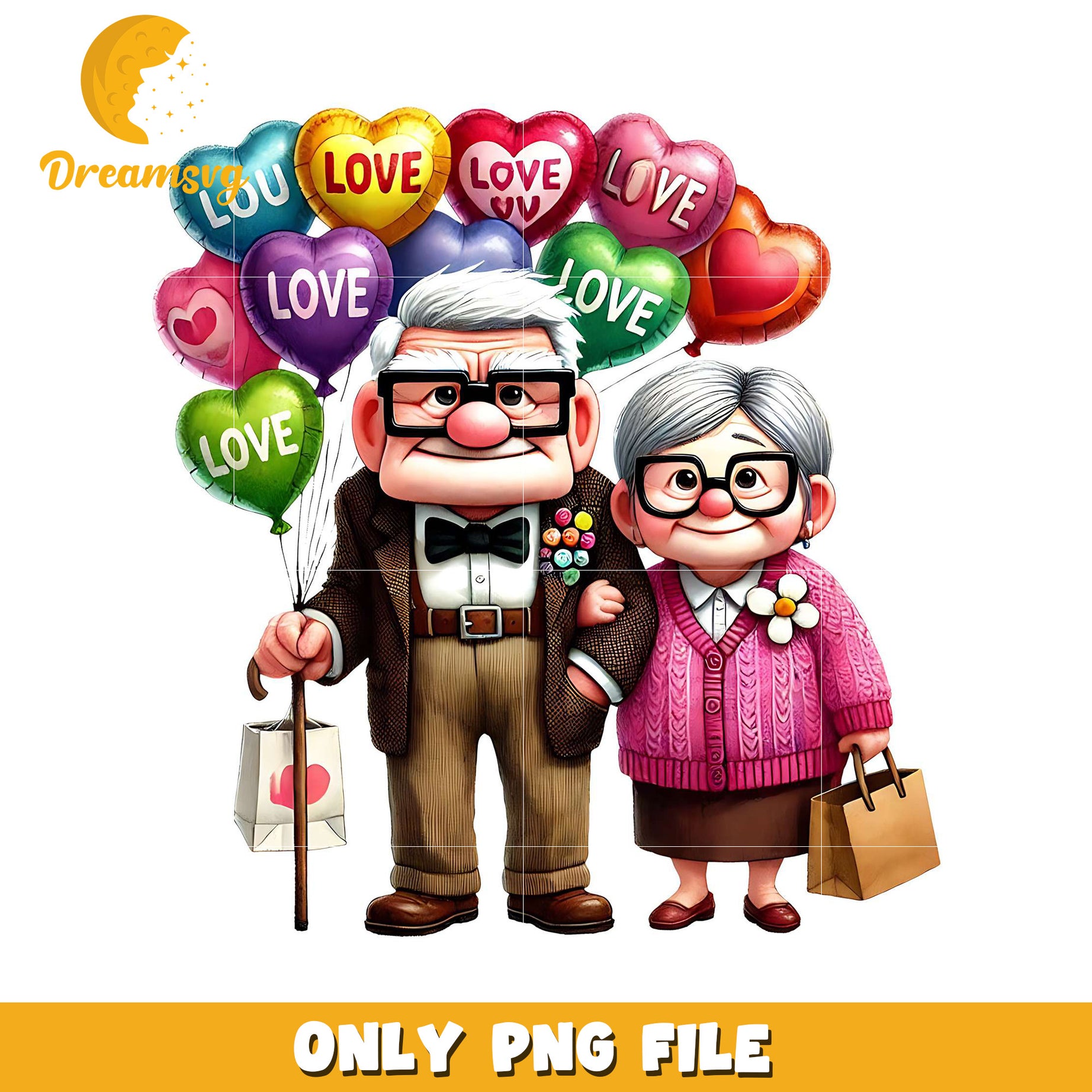 Up PNG Elderly Couple Love Balloons