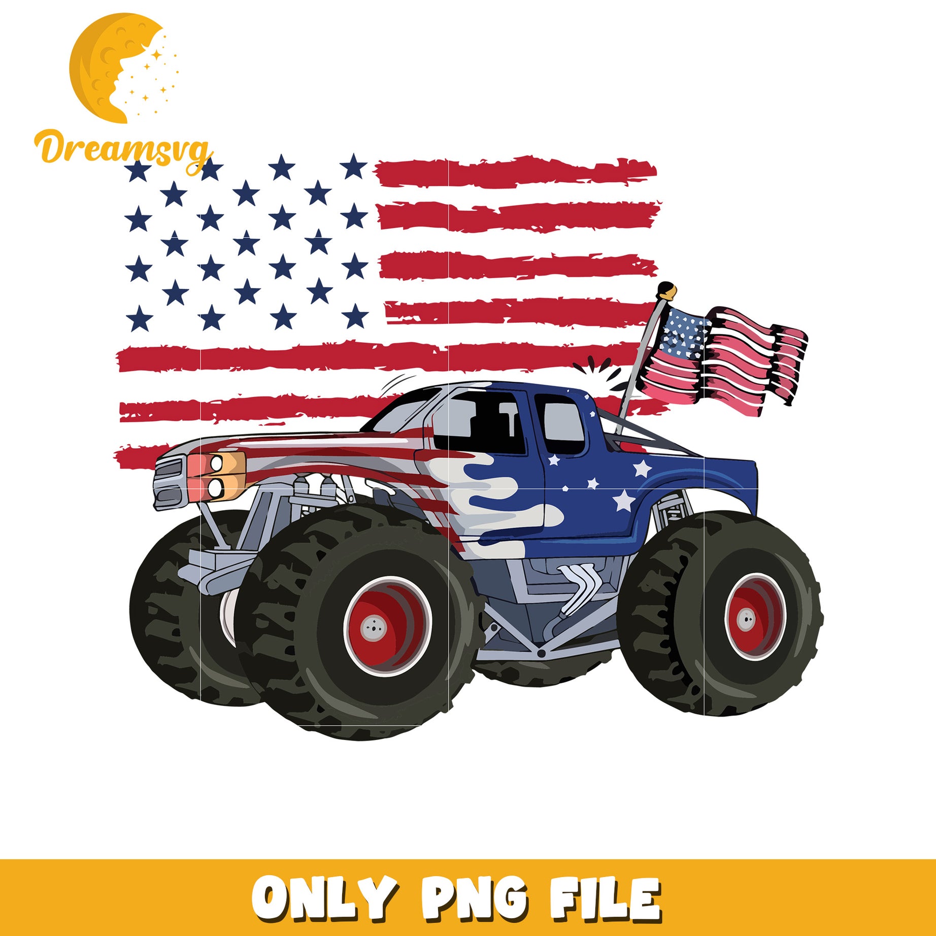 Usa monster truck png, patriotic vehicle png, red white and blue png